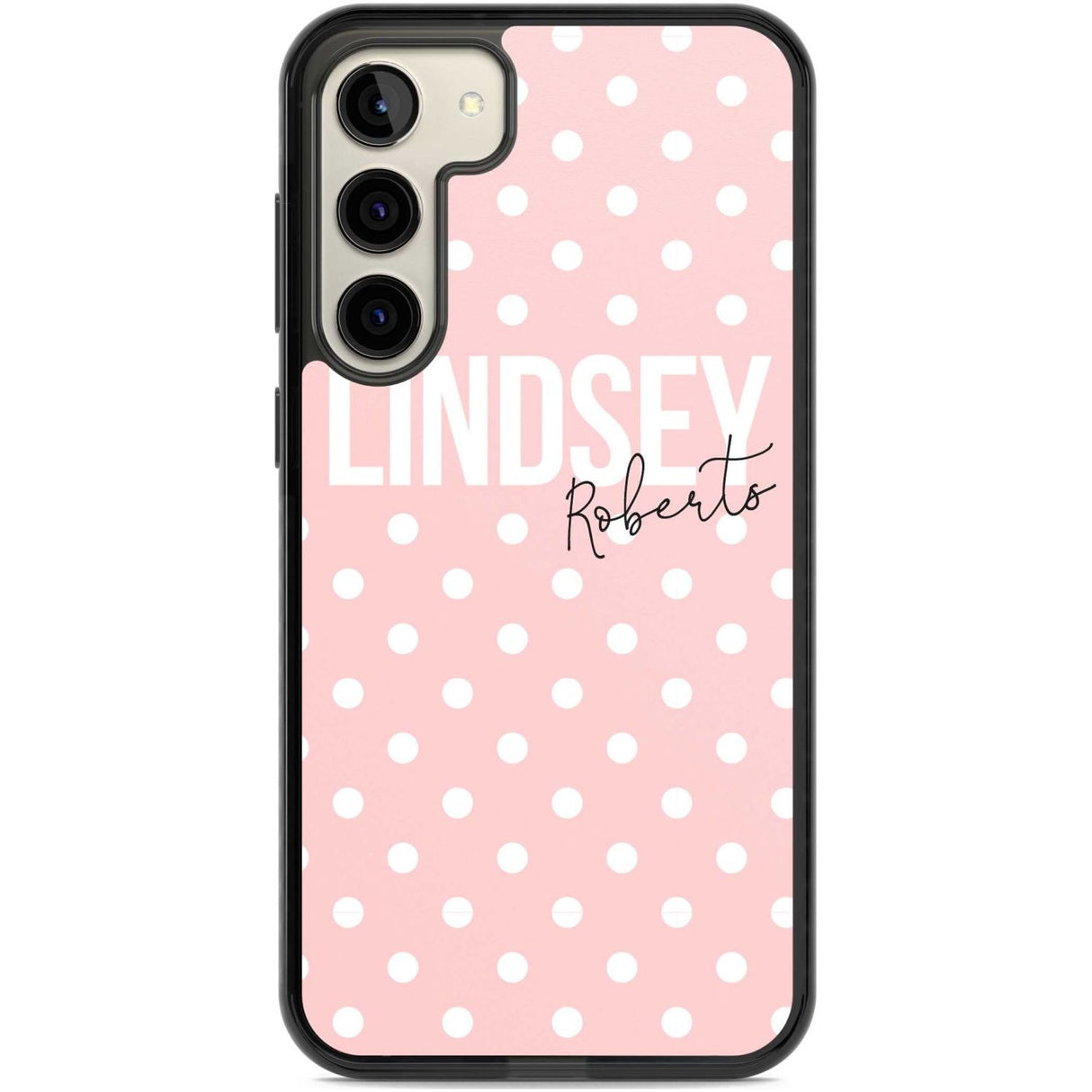 Personalised Pink Polka Custom Phone Case Samsung S22 Plus / Black Impact Case,Samsung S23 Plus / Black Impact Case Blanc Space