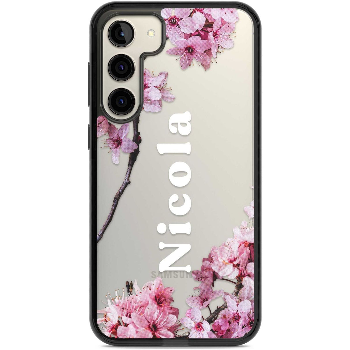 Personalised Cherry Blossoms with Text Custom Phone Case Samsung S22 Plus / Black Impact Case,Samsung S23 Plus / Black Impact Case Blanc Space