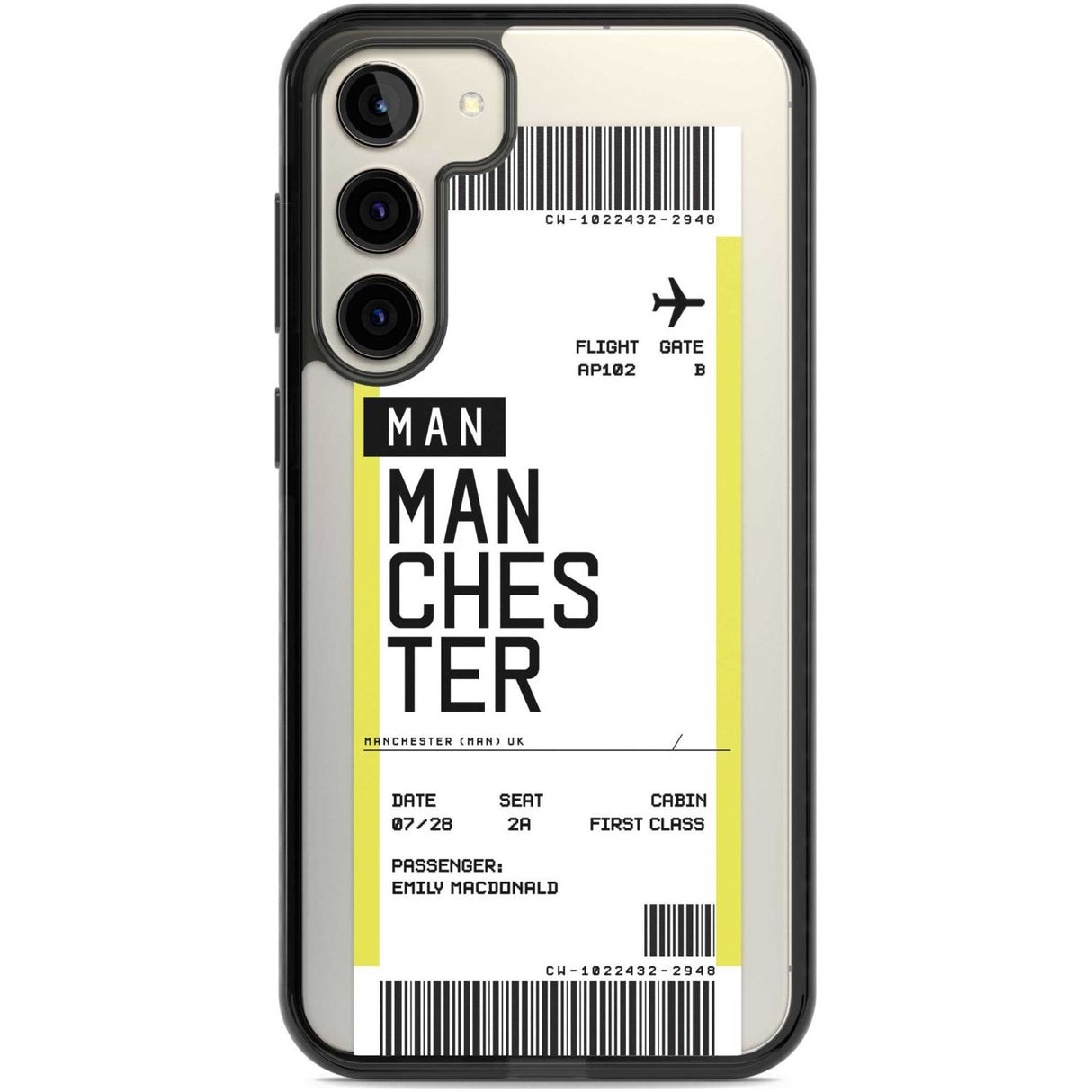 Personalised Manchester Boarding Pass Custom Phone Case Samsung S22 Plus / Black Impact Case,Samsung S23 Plus / Black Impact Case Blanc Space