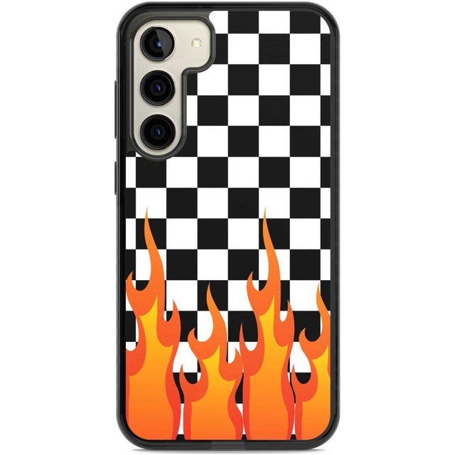 Checkered Fire Phone Case Samsung S23 Plus / Black Impact Case,Samsung S22 Plus / Black Impact Case Blanc Space