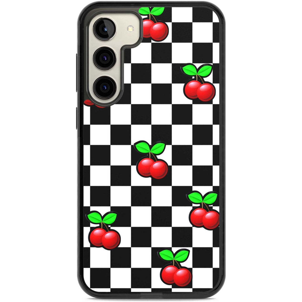 Checkered Cherry Phone Case Samsung S22 Plus / Black Impact Case,Samsung S23 Plus / Black Impact Case Blanc Space