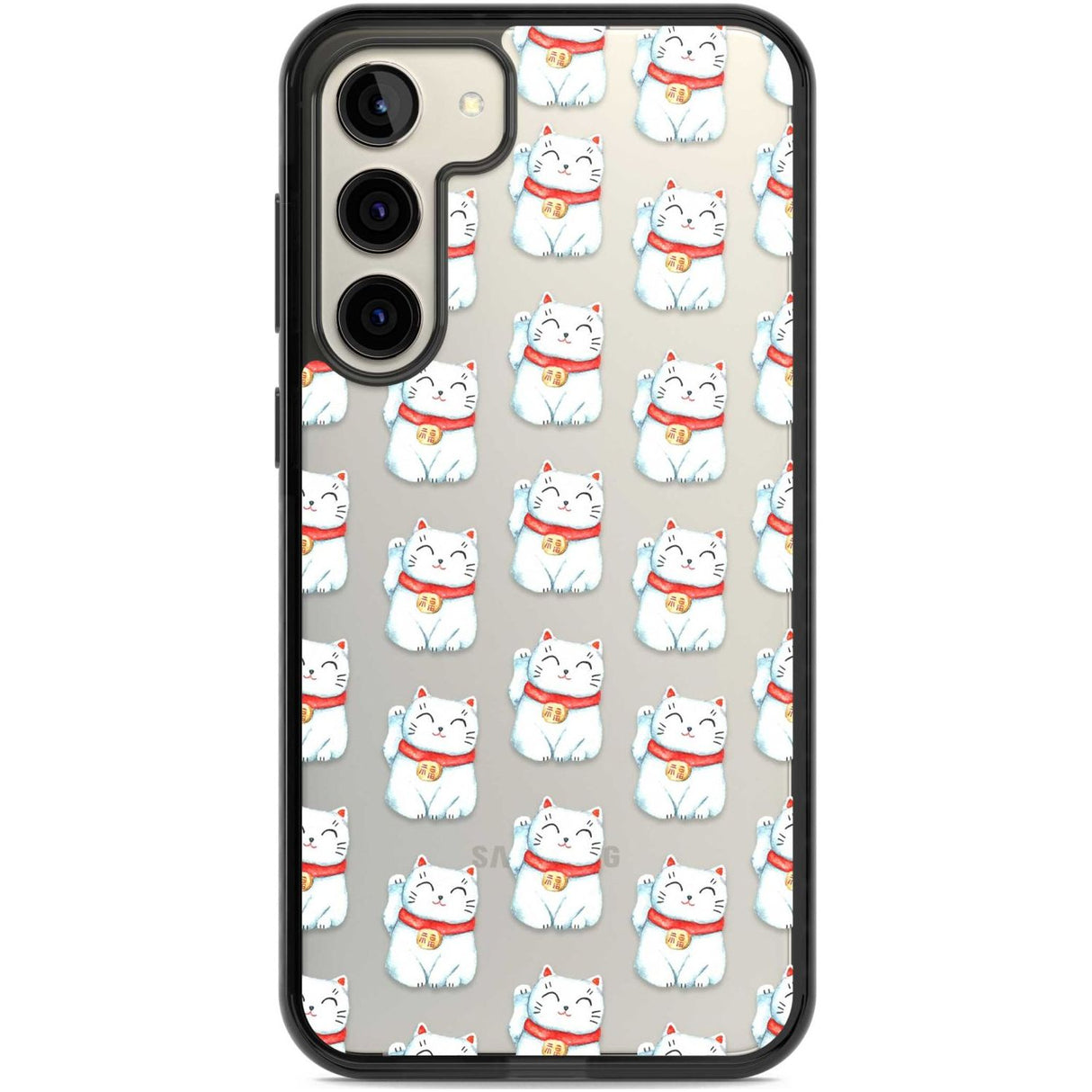 Lucky Cat Maneki-Neko Japanese Pattern Phone Case Samsung S22 Plus / Black Impact Case,Samsung S23 Plus / Black Impact Case Blanc Space