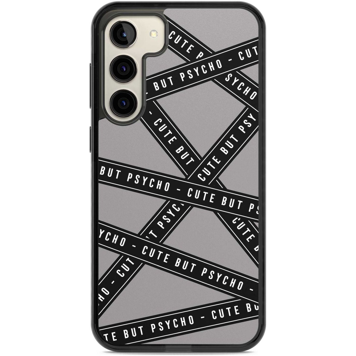 Caution Tape Phrases Cute But Psycho Phone Case Samsung S22 Plus / Black Impact Case,Samsung S23 Plus / Black Impact Case Blanc Space