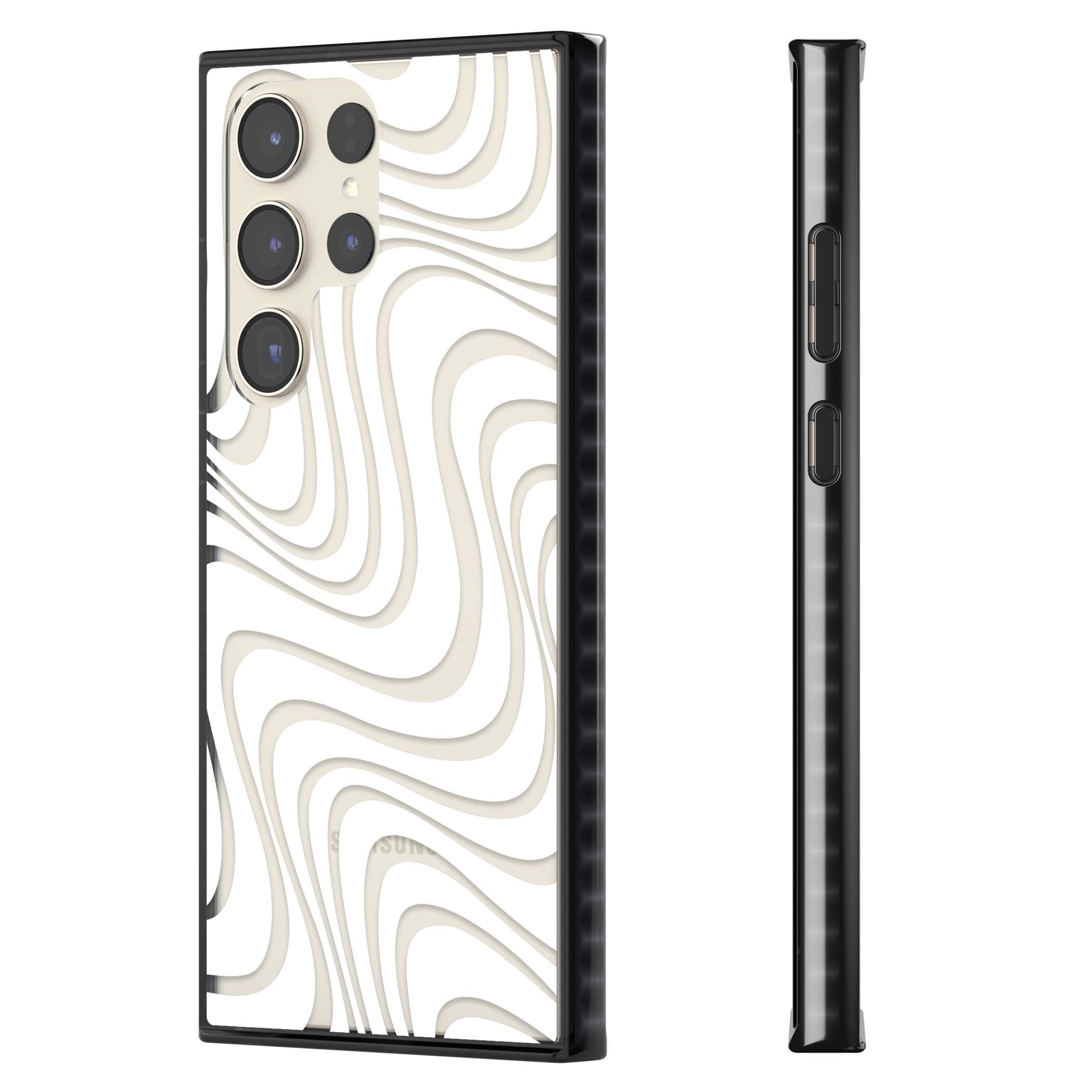 White Abstract Waves abstract iPhone case featuring flowing grey wave pattern on clear background | Black Impact case for Samsung Galaxy S24 Ultra, Samsung Galaxy S23 Ultra, Samsung Galaxy S22 Ultra