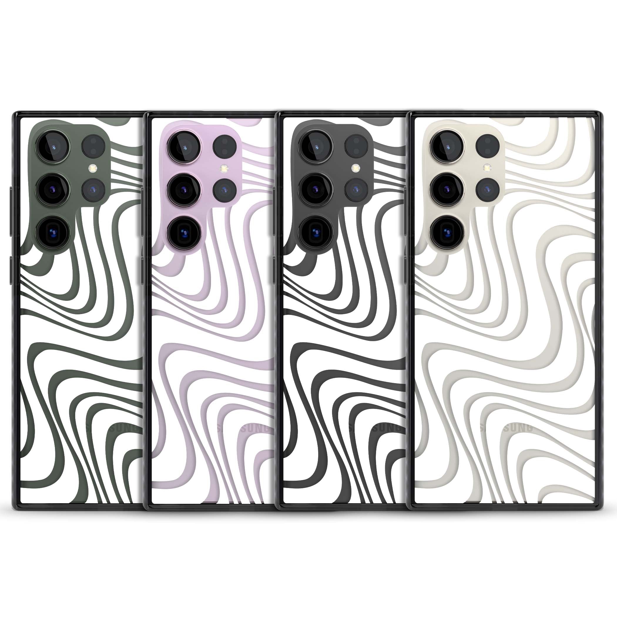 White Abstract Waves abstract iPhone case featuring flowing grey wave pattern on clear background | Black Impact case for Samsung Galaxy S24 Ultra, Samsung Galaxy S23 Ultra, Samsung Galaxy S22 Ultra