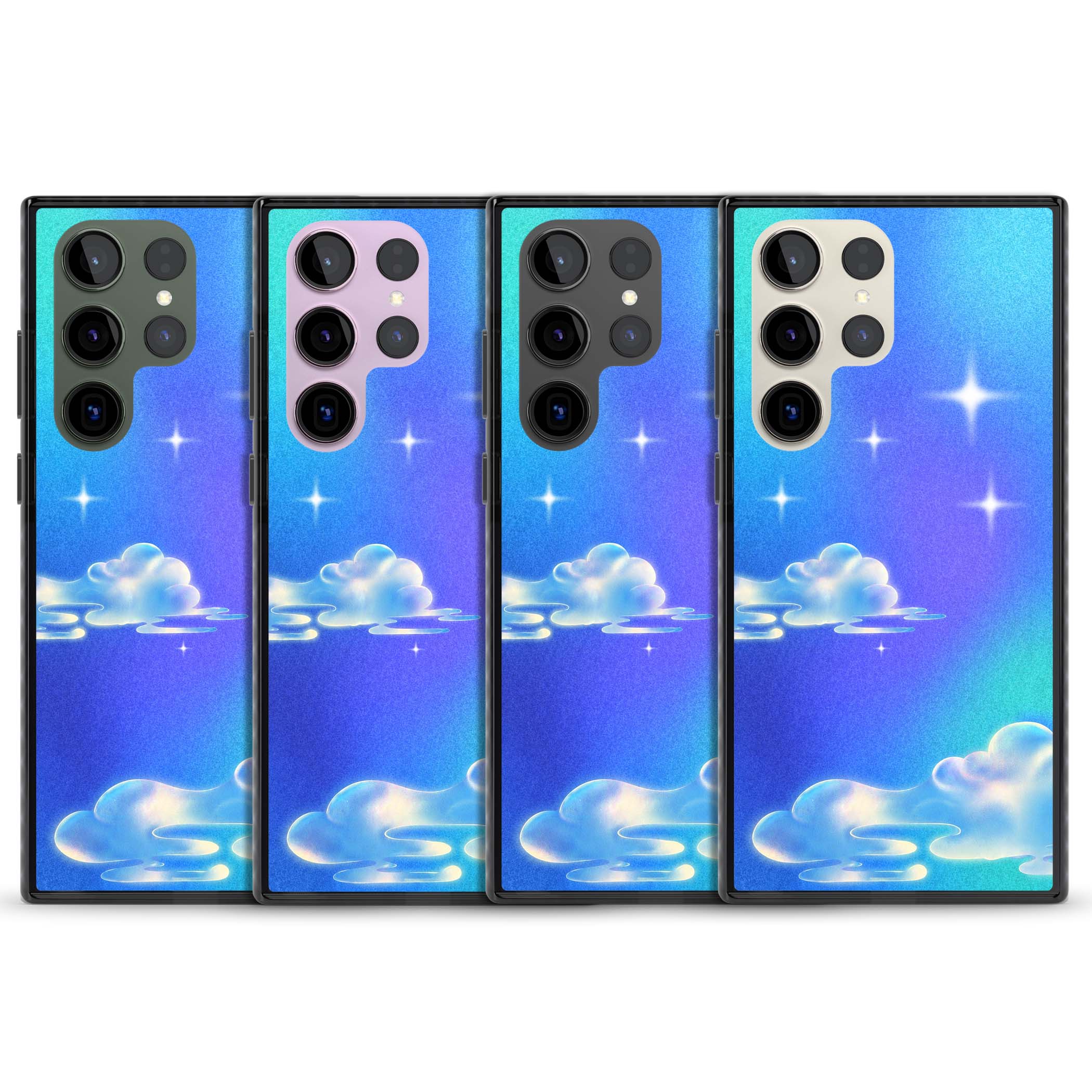 Aurora celestial iPhone case featuring dreamy iridescent clouds, sparkling stars and pastel blue purple sky | Black Impact case for Samsung Galaxy S24 Ultra, Samsung Galaxy S23 Ultra, Samsung Galaxy S22 Ultra