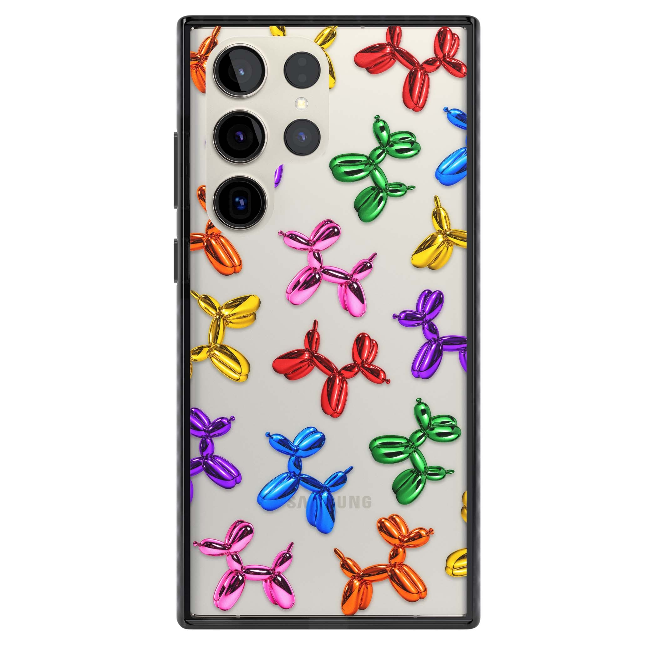 Balloon Dogs pop art iPhone case featuring rainbow chrome balloon dogs in Jeff Koons style | Black Impact case for Samsung Galaxy S24 Ultra, Samsung Galaxy S23 Ultra, Samsung Galaxy S22 Ultra