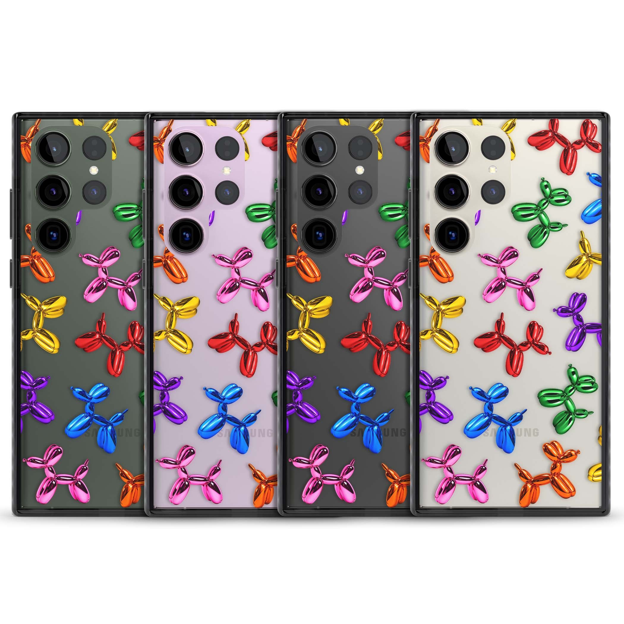Balloon Dogs pop art iPhone case featuring rainbow chrome balloon dogs in Jeff Koons style | Black Impact case for Samsung Galaxy S24 Ultra, Samsung Galaxy S23 Ultra, Samsung Galaxy S22 Ultra