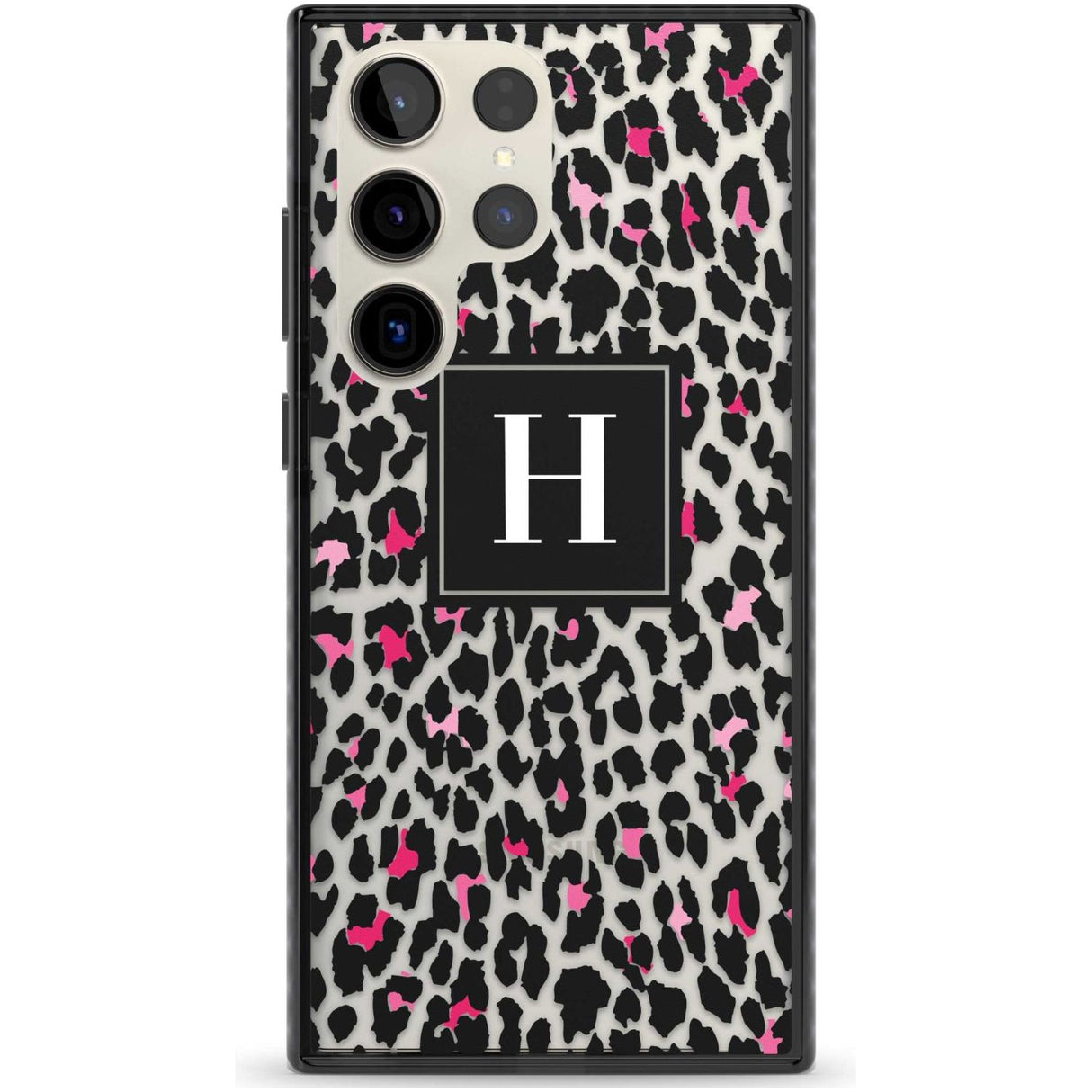 Personalised Pink Monogram Leopard Spots Custom Phone Case Samsung S22 Ultra / Black Impact Case,Samsung S23 Ultra / Black Impact Case Blanc Space