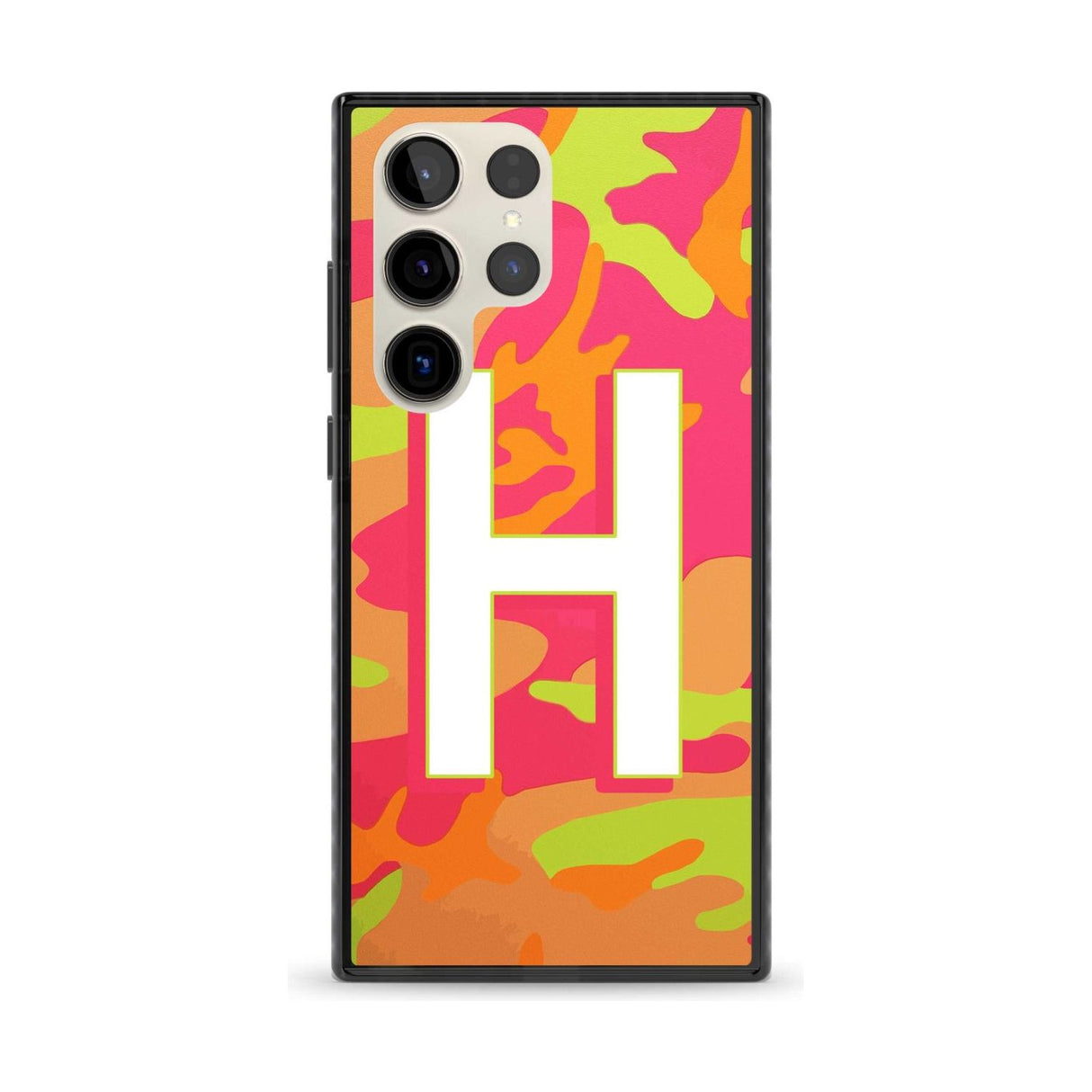 Personalised Bright Neon Camo Solid Monogram Custom Phone Case Samsung S23 Ultra / Black Impact Case,Samsung S22 Ultra / Black Impact Case Blanc Space