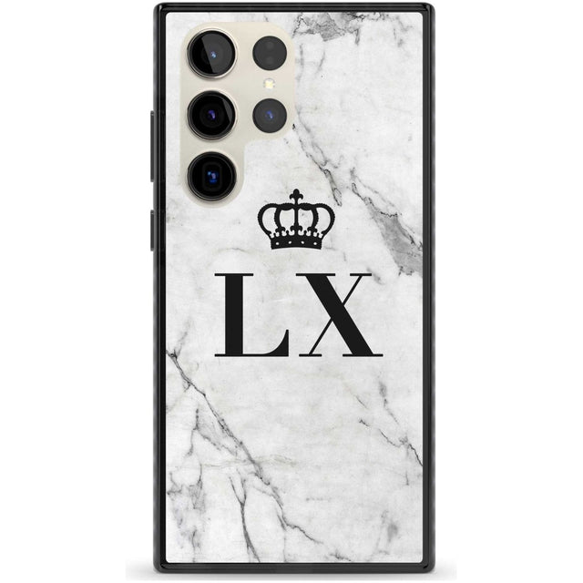 Personalised Initials with Crown on White Marble Custom Phone Case Samsung S22 Ultra / Black Impact Case,Samsung S23 Ultra / Black Impact Case Blanc Space