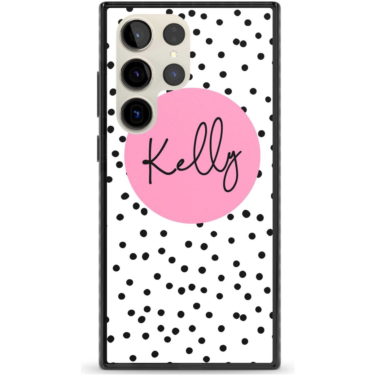 Personalised Pink Circle & Dots Custom Phone Case Samsung S22 Ultra / Black Impact Case,Samsung S23 Ultra / Black Impact Case Blanc Space