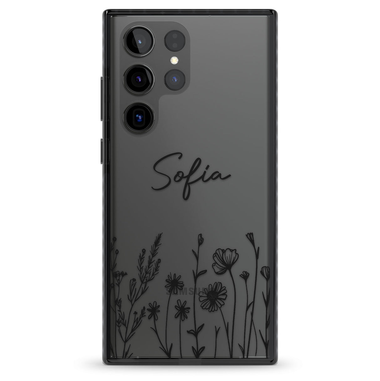 Personalised Black Wildflowers Impact Phone Case for Samsung Galaxy S24 Ultra , Samsung Galaxy S23 Ultra, Samsung Galaxy S22 Ultra