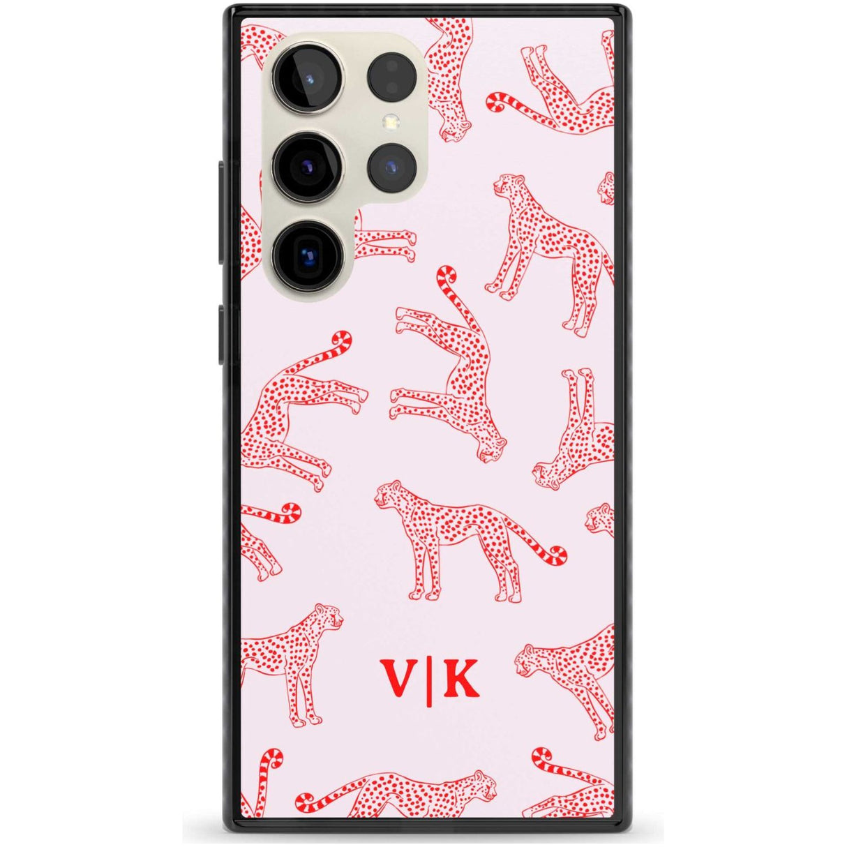 Personalised + Red & Pink Cheetah Custom Phone Case Samsung S22 Ultra / Black Impact Case,Samsung S23 Ultra / Black Impact Case Blanc Space