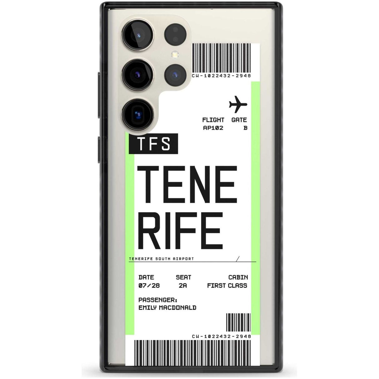 Personalised Tenerife Boarding Pass Custom Phone Case Samsung S22 Ultra / Black Impact Case,Samsung S23 Ultra / Black Impact Case Blanc Space