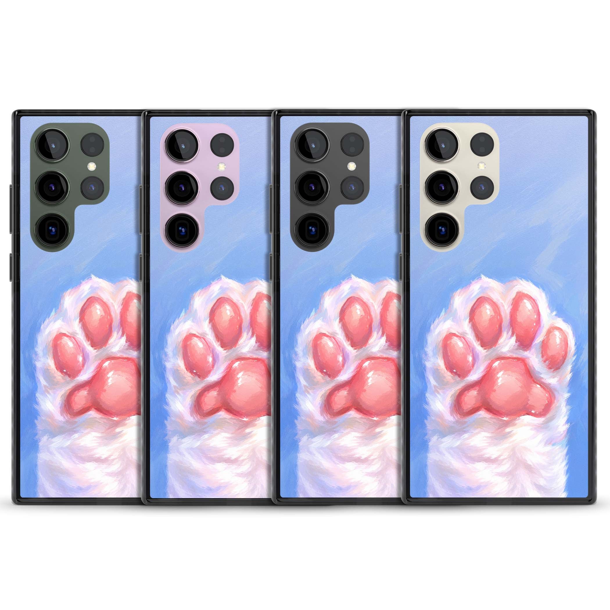 Soft White Paw cute iPhone case | Black Impact case for Samsung Galaxy S24 Ultra, Samsung Galaxy S23 Ultra, Samsung Galaxy S22 Ultra