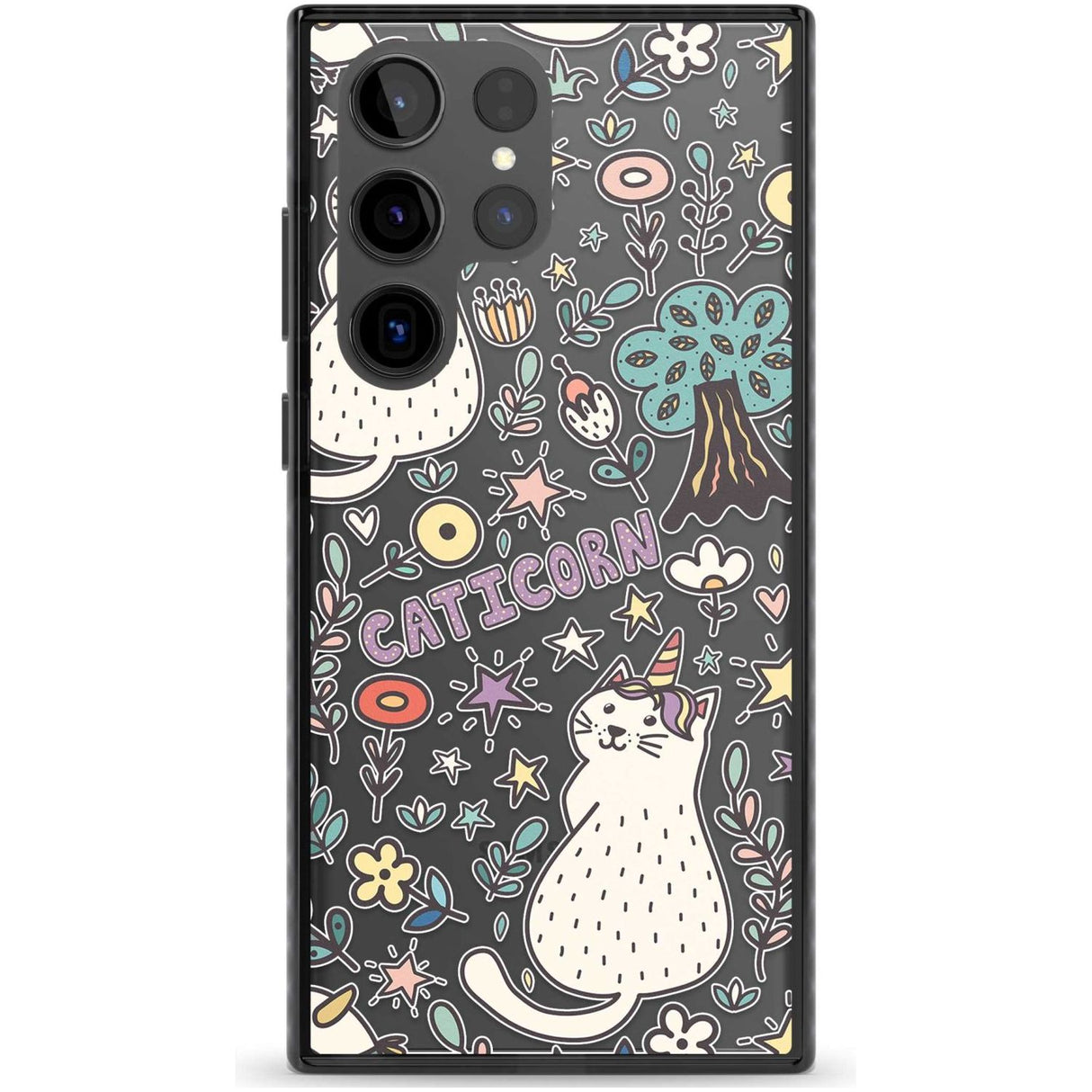 Caticorn pattern Phone Case Samsung S22 Ultra / Black Impact Case,Samsung S23 Ultra / Black Impact Case Blanc Space