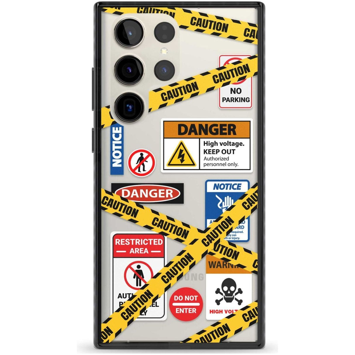 CAUTION Phone Case Samsung S22 Ultra / Black Impact Case,Samsung S23 Ultra / Black Impact Case Blanc Space