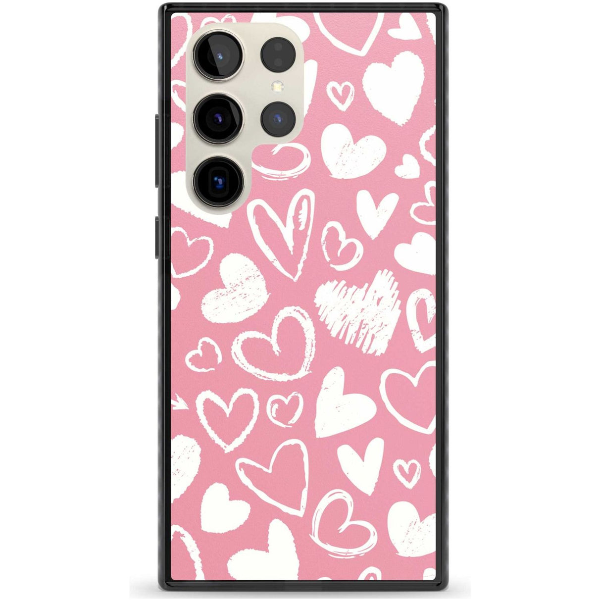 Chalk Hearts Phone Case Samsung S22 Ultra / Black Impact Case,Samsung S23 Ultra / Black Impact Case Blanc Space