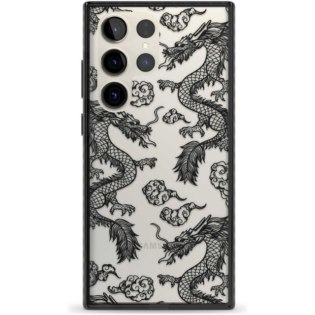 Black Dragon Pattern Phone Case Samsung S22 Ultra / Black Impact Case,Samsung S23 Ultra / Black Impact Case Blanc Space