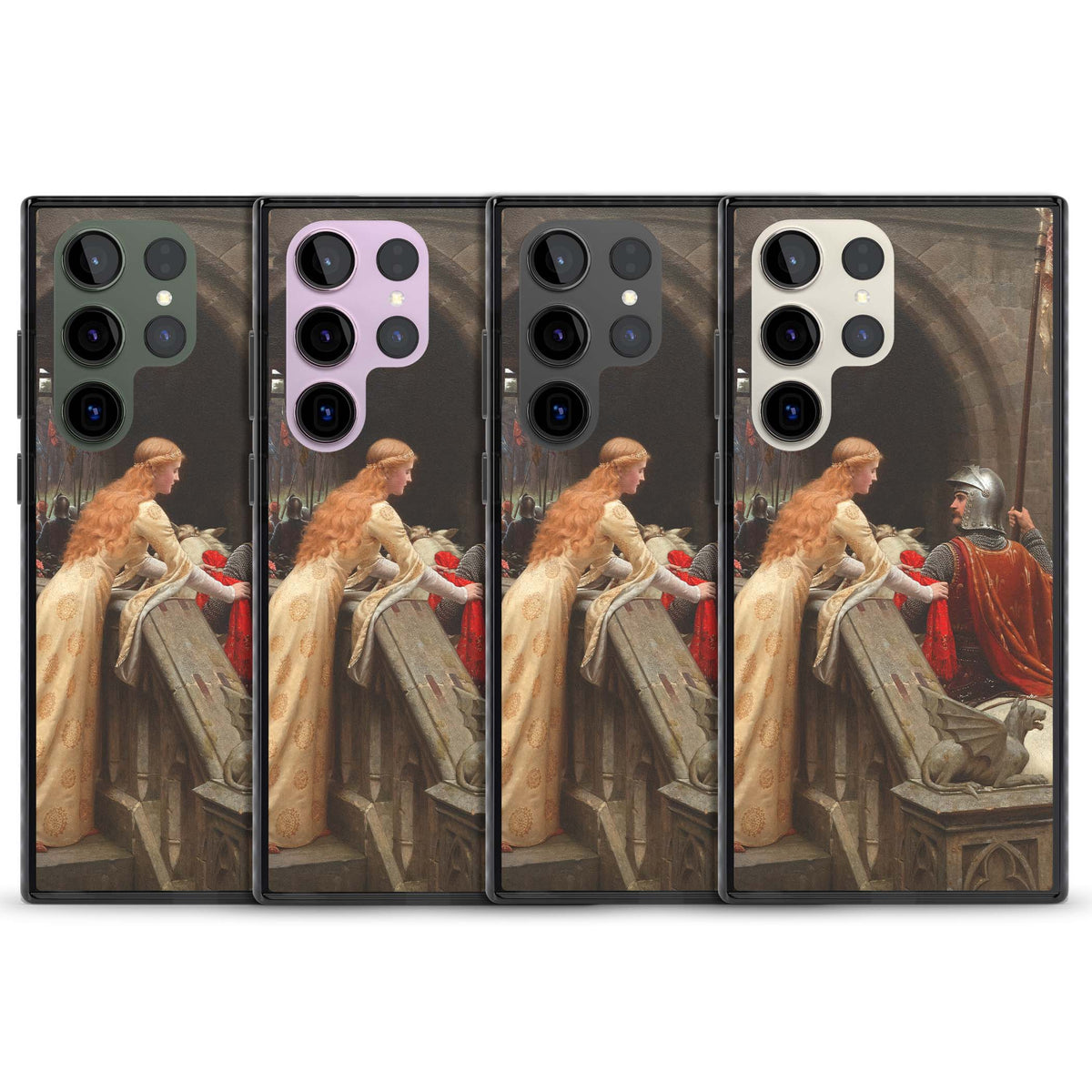 God Speed fine art iPhone case featuring Edmund Blair Leighton's medieval knight and lady beneath a stone archway | Black Impact case for Samsung Galaxy S24 Ultra, Samsung Galaxy S23 Ultra, Samsung Galaxy S22 Ultra