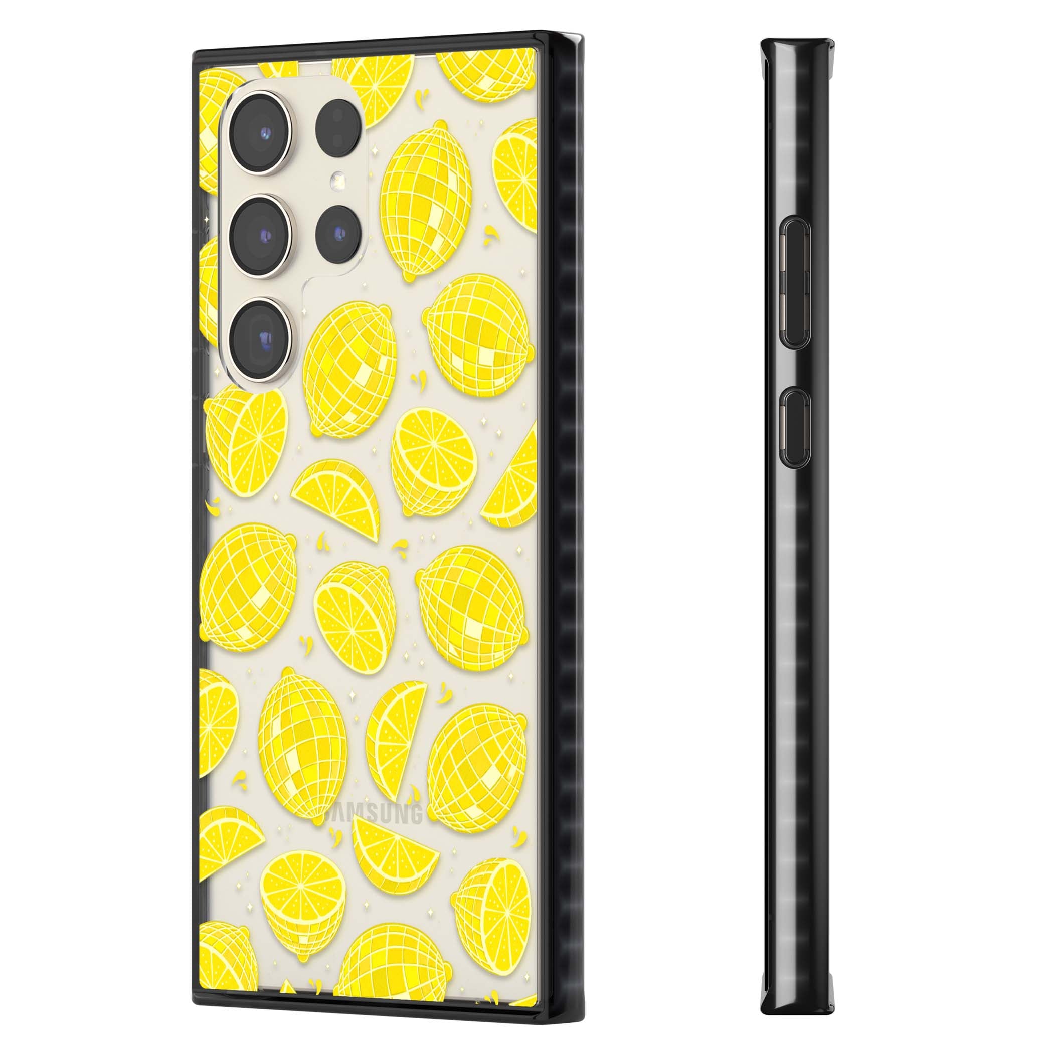 Disco Lemons citrus iPhone case featuring mirrorball lemons, sliced fruit and sparkle accents | Black Impact case for Samsung Galaxy S24 Ultra, Samsung Galaxy S23 Ultra, Samsung Galaxy S22 Ultra