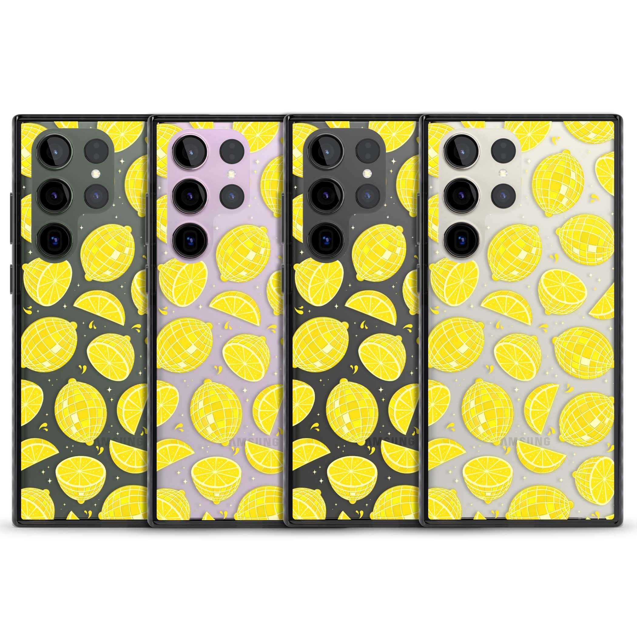 Disco Lemons citrus iPhone case featuring mirrorball lemons, sliced fruit and sparkle accents | Black Impact case for Samsung Galaxy S24 Ultra, Samsung Galaxy S23 Ultra, Samsung Galaxy S22 Ultra