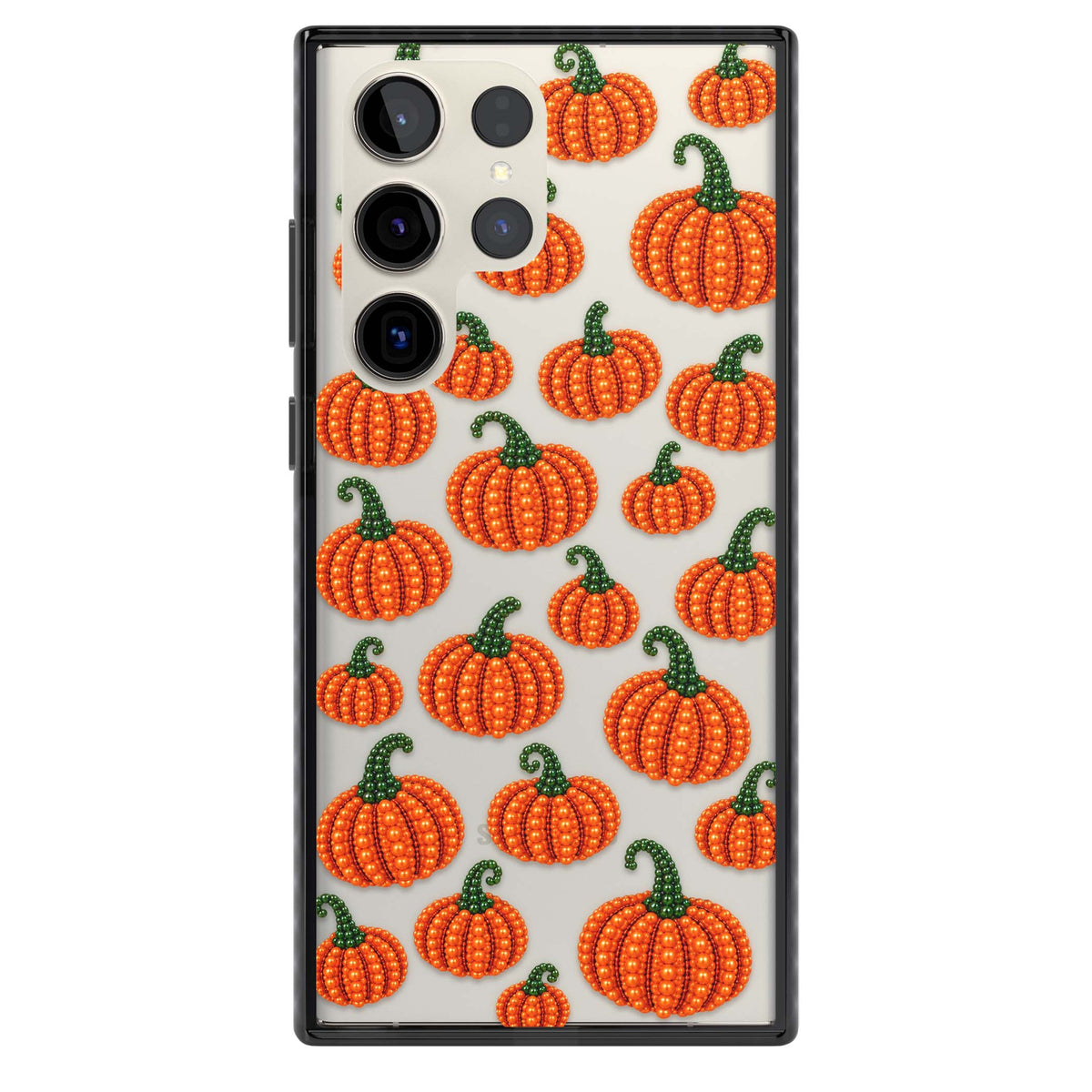 Beaded Pumpkins halloween iPhone case featuring beaded orange pumpkins with green stems on a clear background | Black Impact case for Samsung Galaxy S24 Ultra, Samsung Galaxy S23 Ultra, Samsung Galaxy S22 Ultra