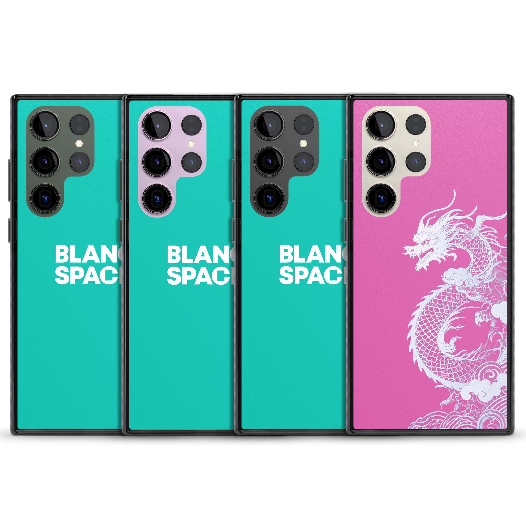 Pink Empress chinese dragon iPhone case featuring a white dragon, swirling clouds and pink dragon wallpaper backdrop | Black Impact case for Samsung Galaxy S24 Ultra, Samsung Galaxy S23 Ultra, Samsung Galaxy S22 Ultra