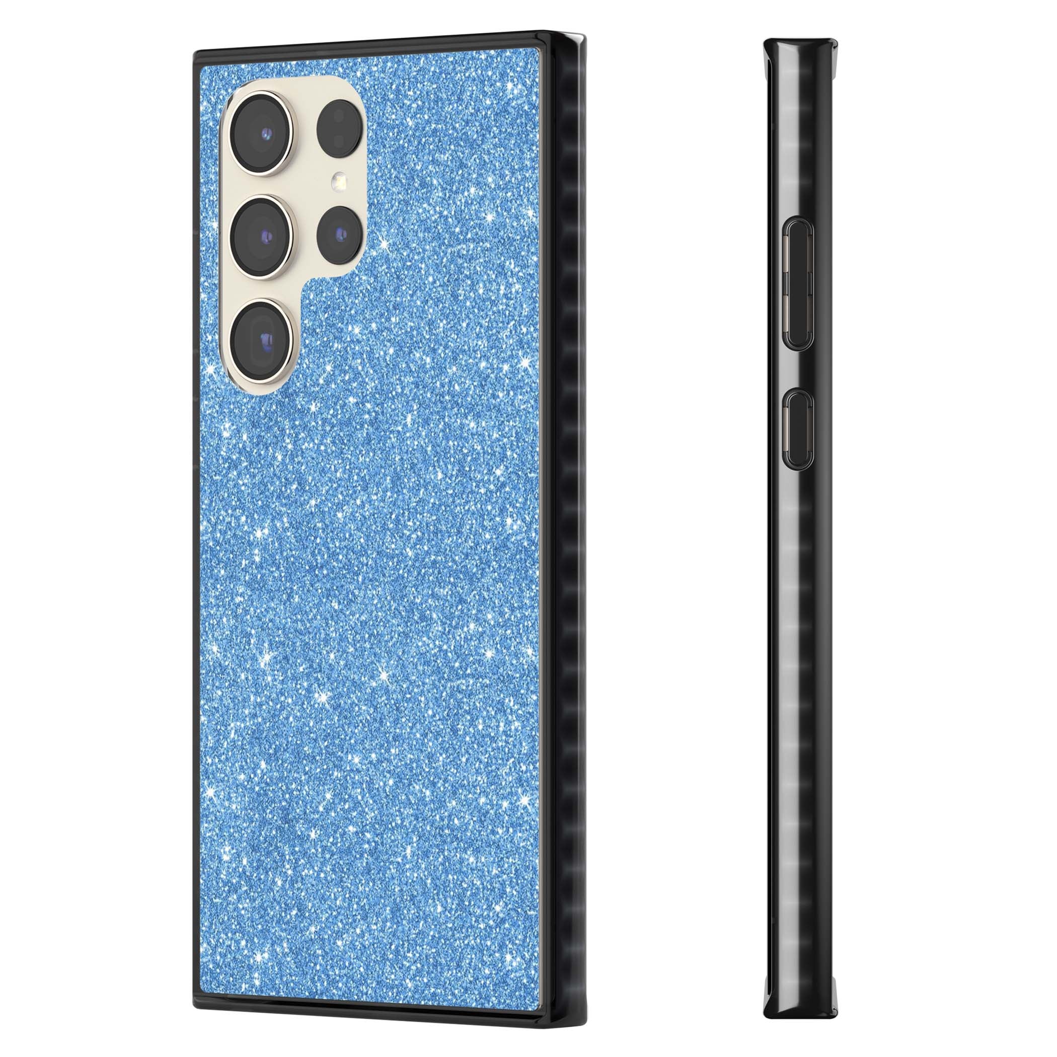 Blue Glitter blue glitter iPhone case featuring dense sparkling cerulean glitter with a glamorous shimmering finish | Black Impact case for Samsung Galaxy S24 Ultra, Samsung Galaxy S23 Ultra, Samsung Galaxy S22 Ultra