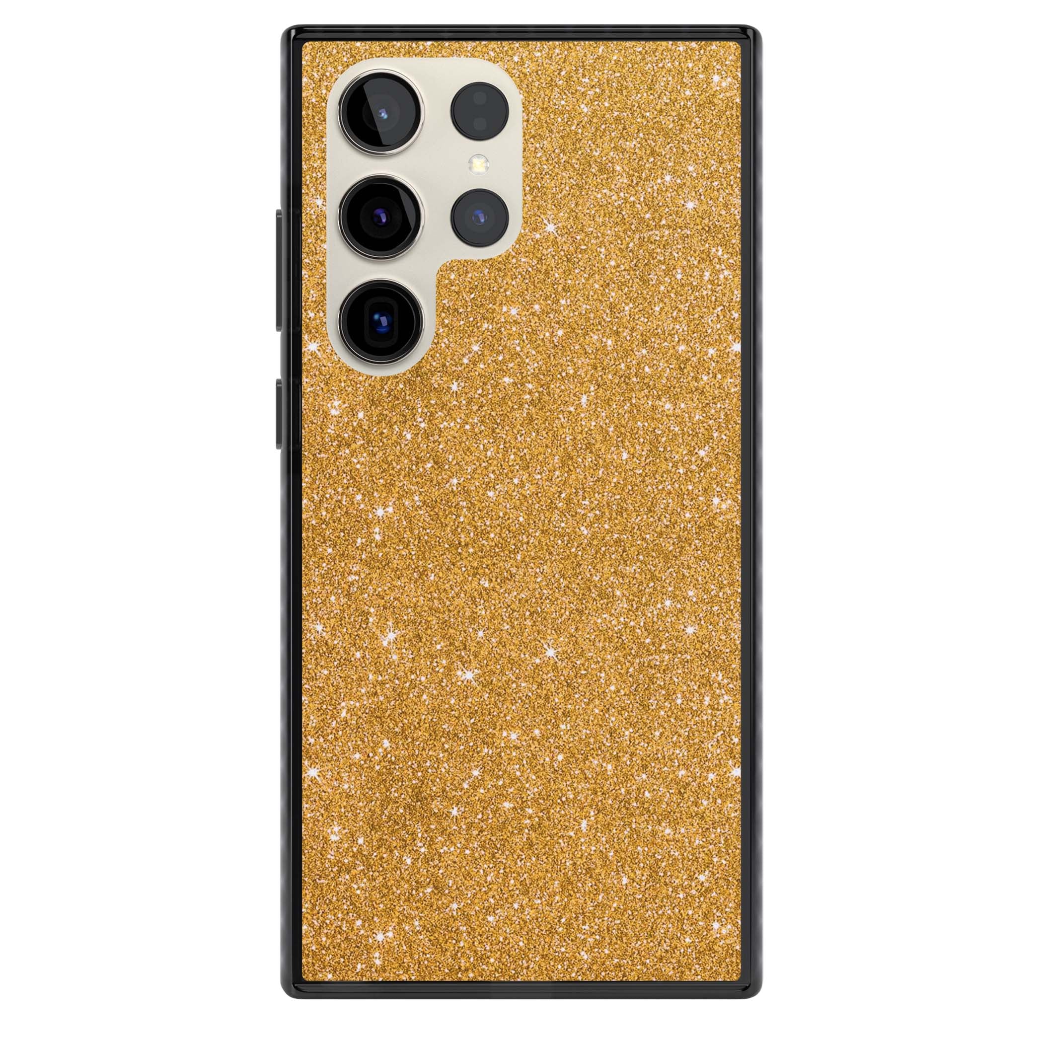Gold Glitter gold glitter iPhone case featuring a shimmering sparkle wallpaper design in luxury gold | Black Impact case for Samsung Galaxy S24 Ultra, Samsung Galaxy S23 Ultra, Samsung Galaxy S22 Ultra