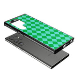 Retro Green Diamond Plaid Impact Phone Case for Samsung Galaxy S24 Ultra , Samsung Galaxy S23 Ultra, Samsung Galaxy S22 Ultra