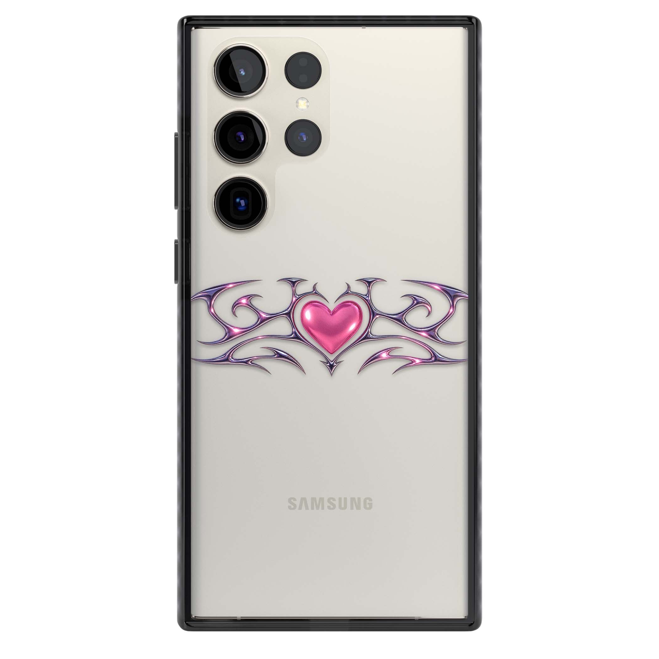 Pink Chrome Heart y2k iPhone case | Black Impact case for Samsung Galaxy S24 Ultra, Samsung Galaxy S23 Ultra, Samsung Galaxy S22 Ultra