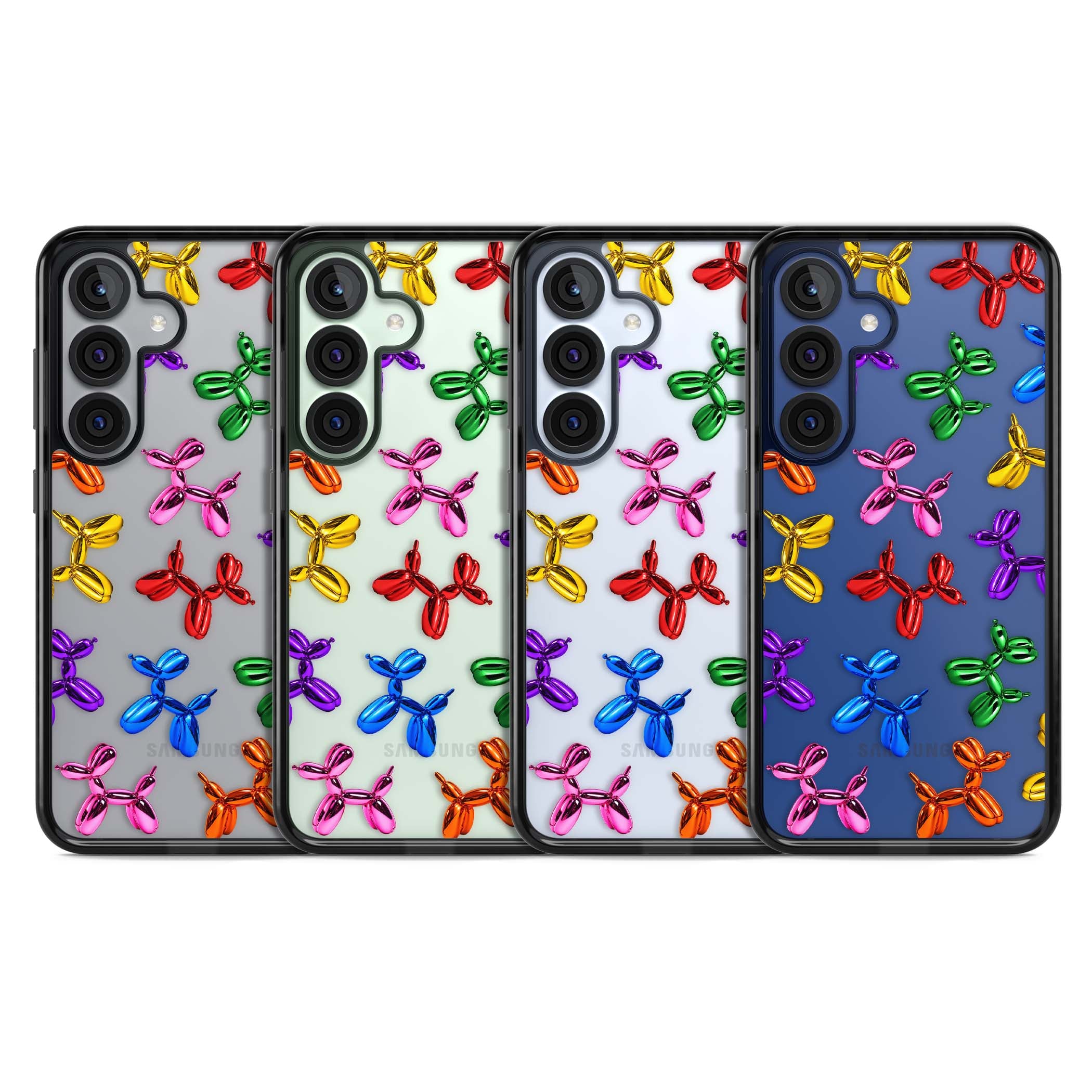 Balloon Dogs pop art iPhone case featuring rainbow chrome balloon dogs in Jeff Koons style | Black Impact case for Samsung Galaxy S25, Samsung Galaxy S25 Plus