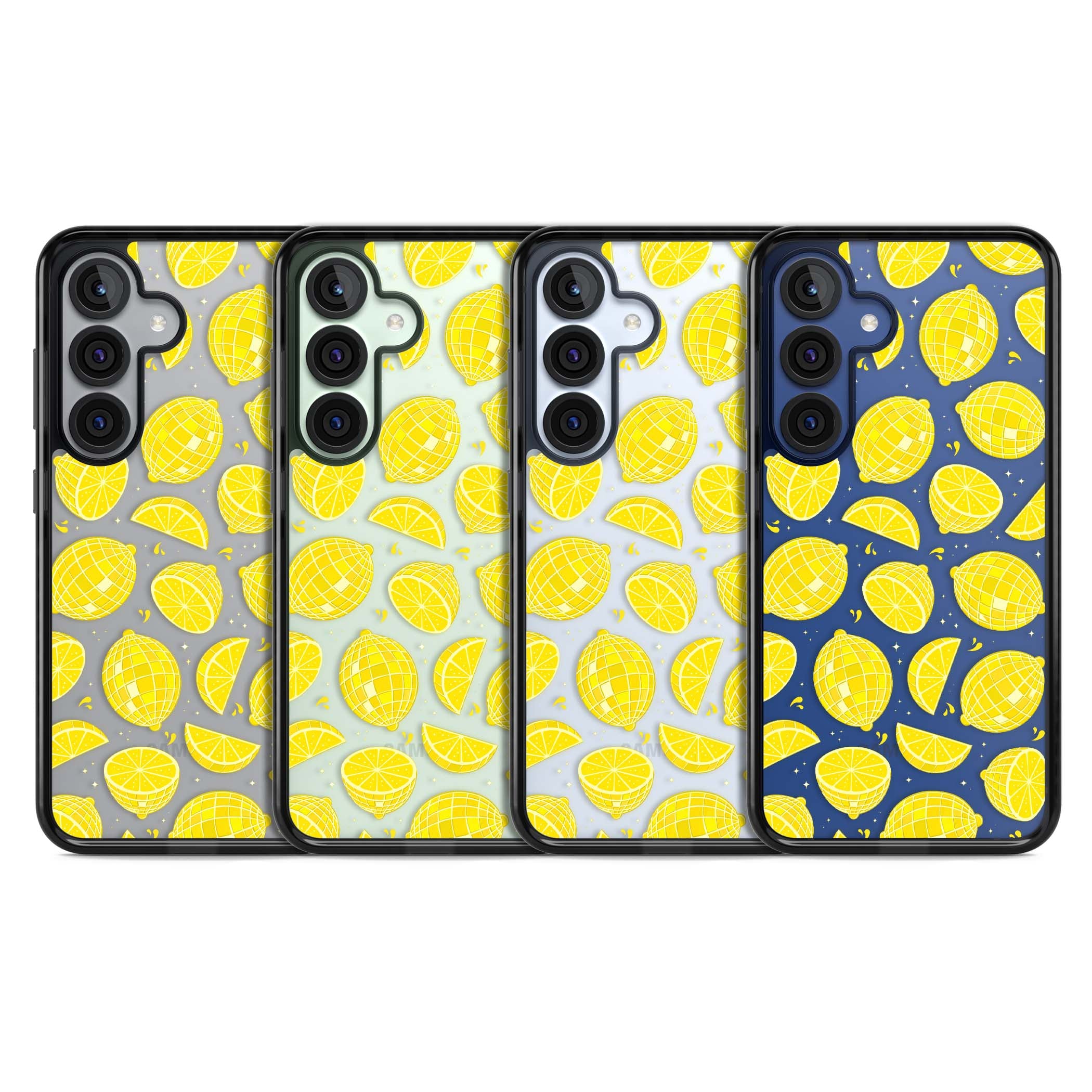 Disco Lemons citrus iPhone case featuring mirrorball lemons, sliced fruit and sparkle accents | Black Impact case for Samsung Galaxy S25, Samsung Galaxy S25 Plus