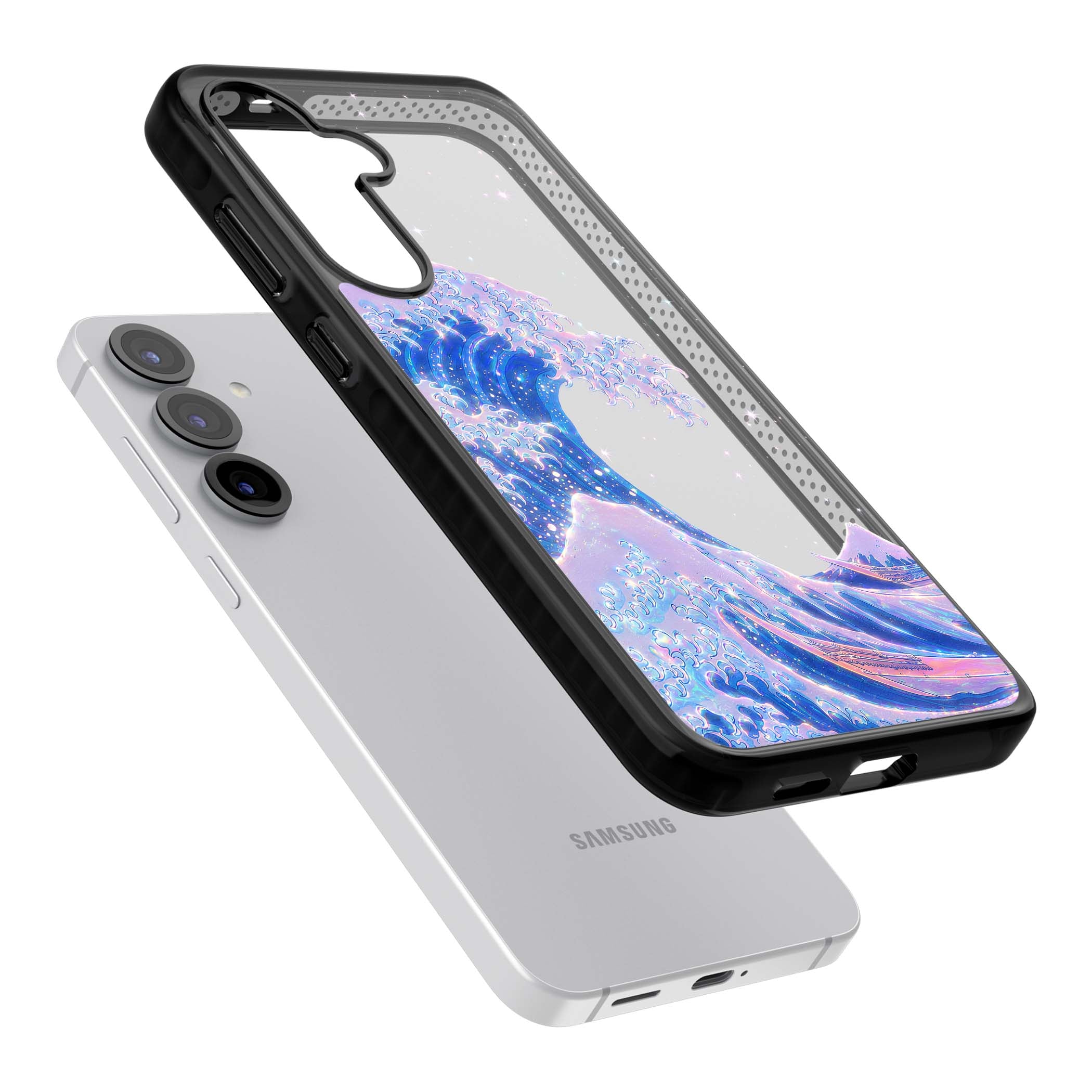 The Great Wave In Opal japanese iPhone case | Black Impact case for Samsung Galaxy S25, Samsung Galaxy S25 Plus