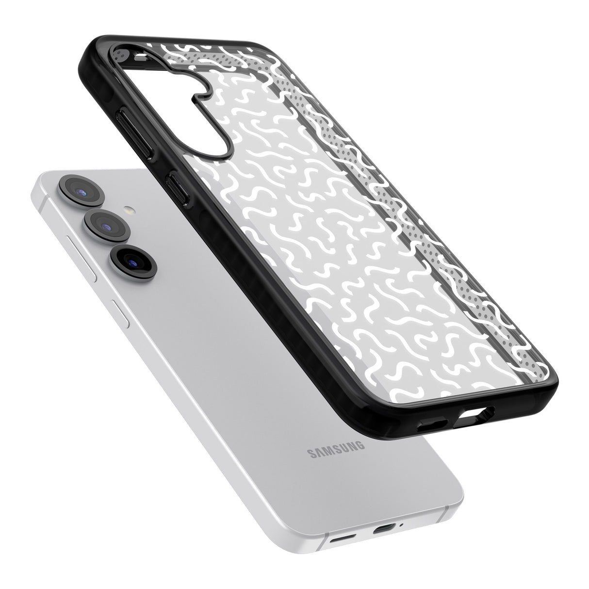 White Wavy Squiggles Memphis Retro Pattern Design