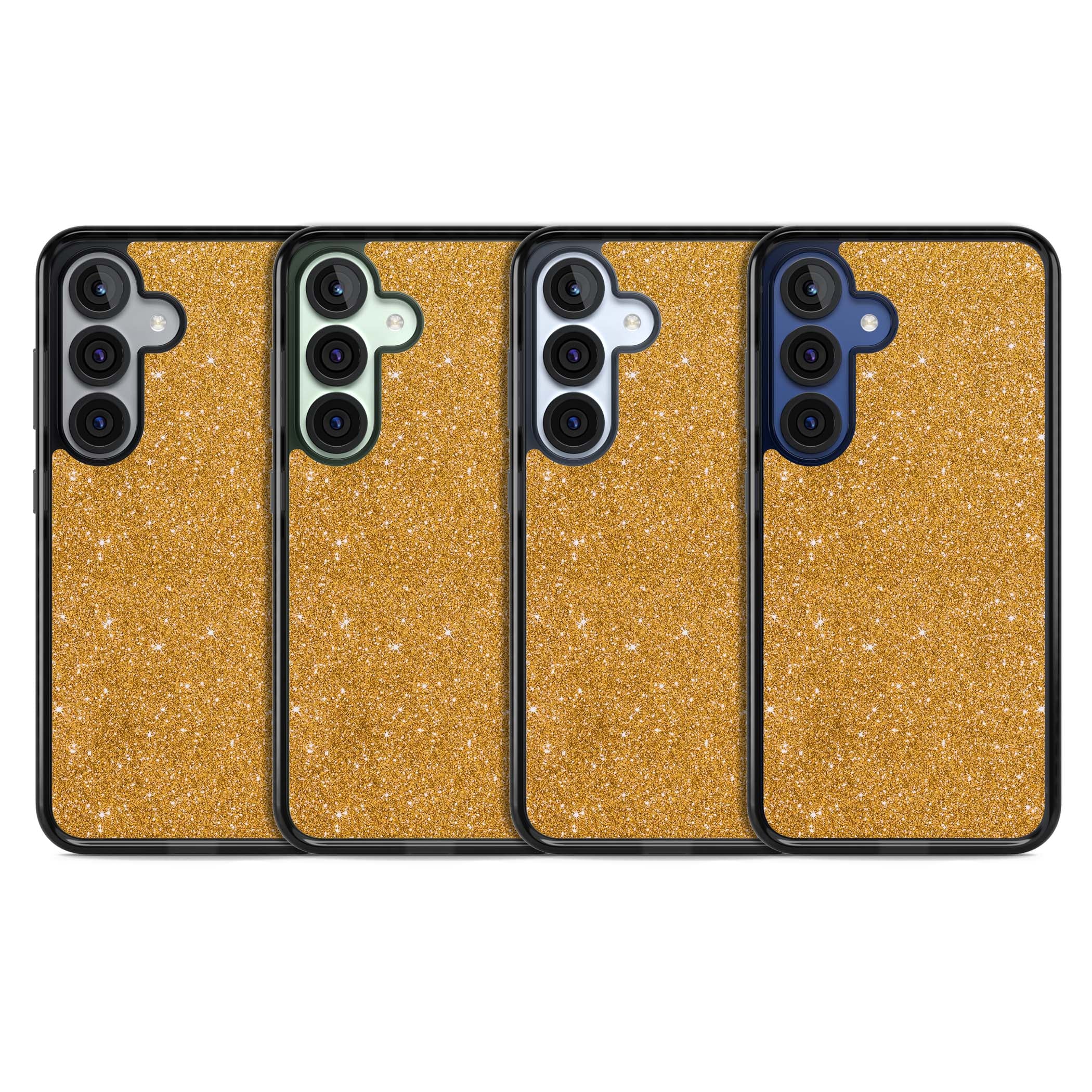 Gold Glitter gold glitter iPhone case featuring a shimmering sparkle wallpaper design in luxury gold | Black Impact case for Samsung Galaxy S25, Samsung Galaxy S25 Plus