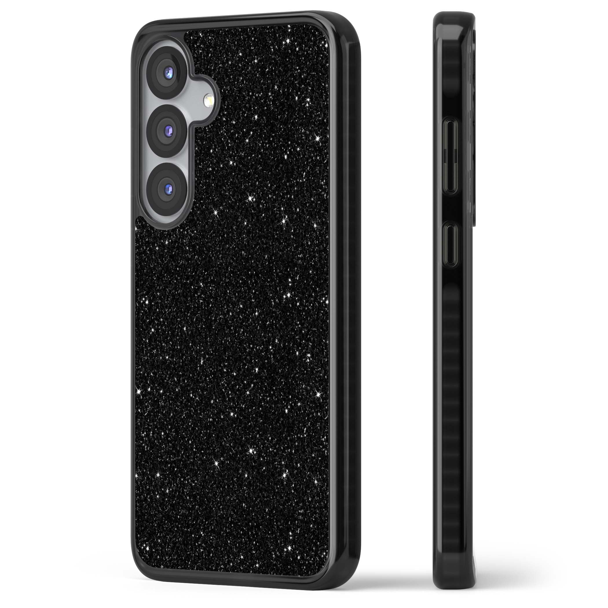 Black Glitter black glitter iPhone case featuring an all-over sparkly shimmer pattern on a jet black base | Black Impact case for Samsung Galaxy S25, Samsung Galaxy S25 Plus