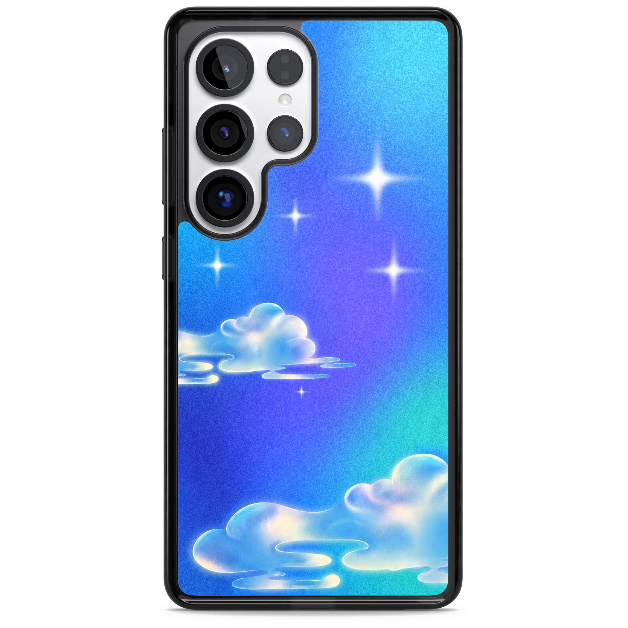 Aurora celestial iPhone case featuring dreamy iridescent clouds, sparkling stars and pastel blue purple sky | Black Impact case for Samsung Galaxy S25 Ultra