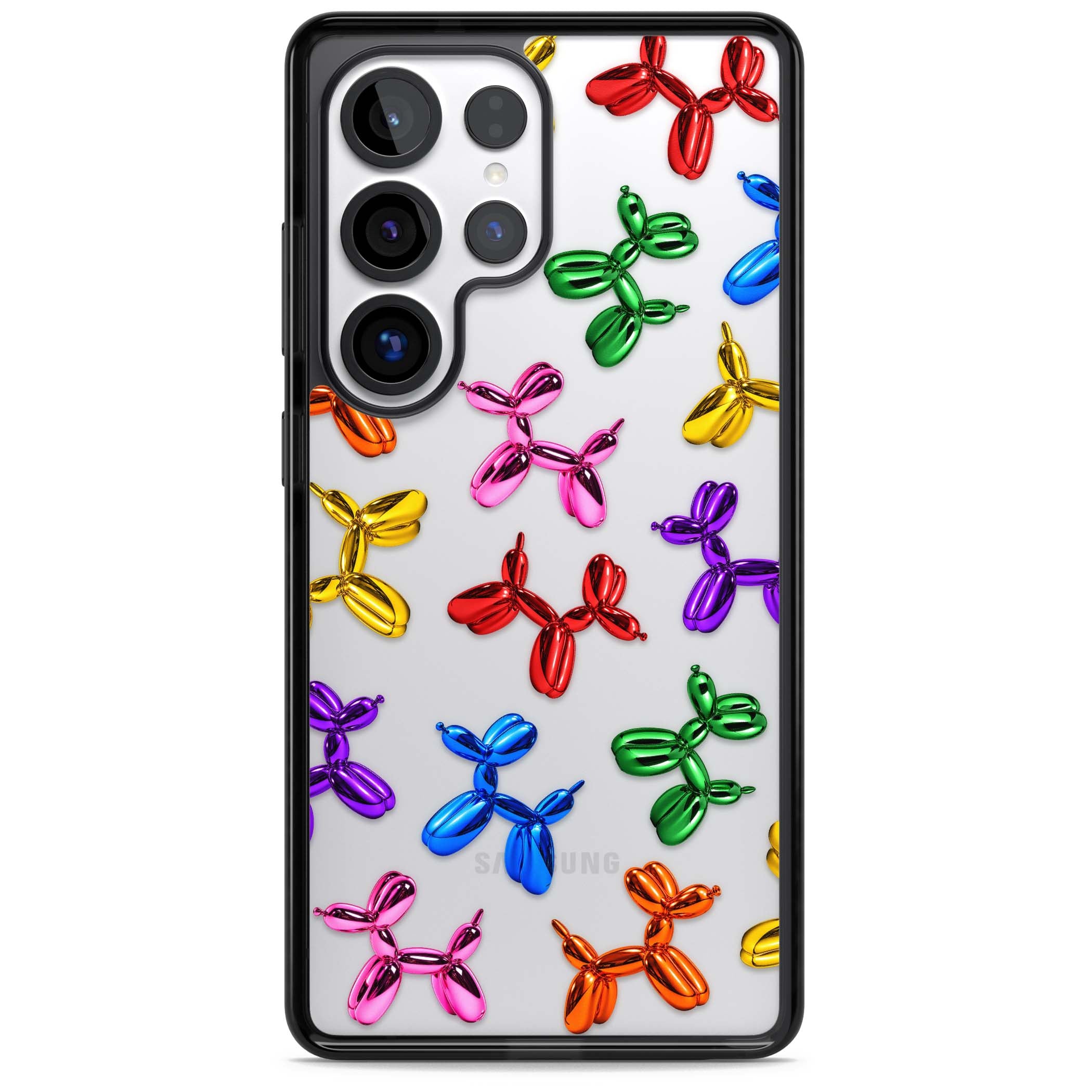 Balloon Dogs pop art iPhone case featuring rainbow chrome balloon dogs in Jeff Koons style | Black Impact case for Samsung Galaxy S25 Ultra