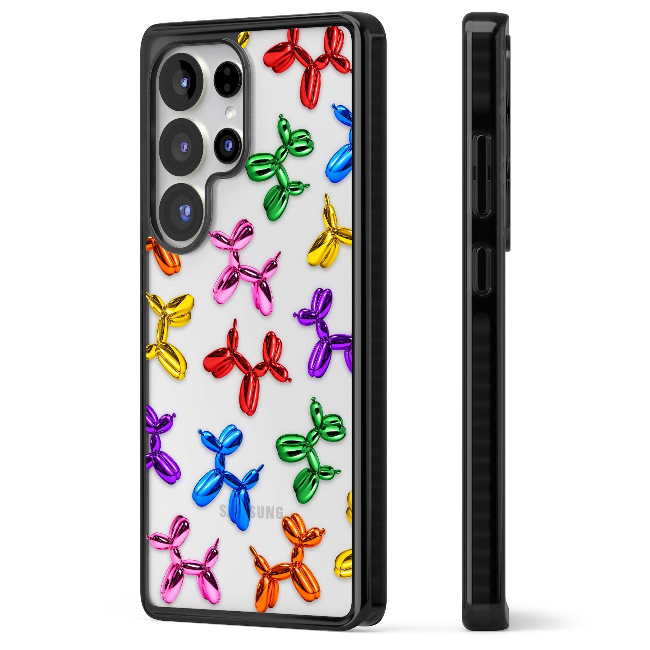 Balloon Dogs pop art iPhone case featuring rainbow chrome balloon dogs in Jeff Koons style | Black Impact case for Samsung Galaxy S25 Ultra
