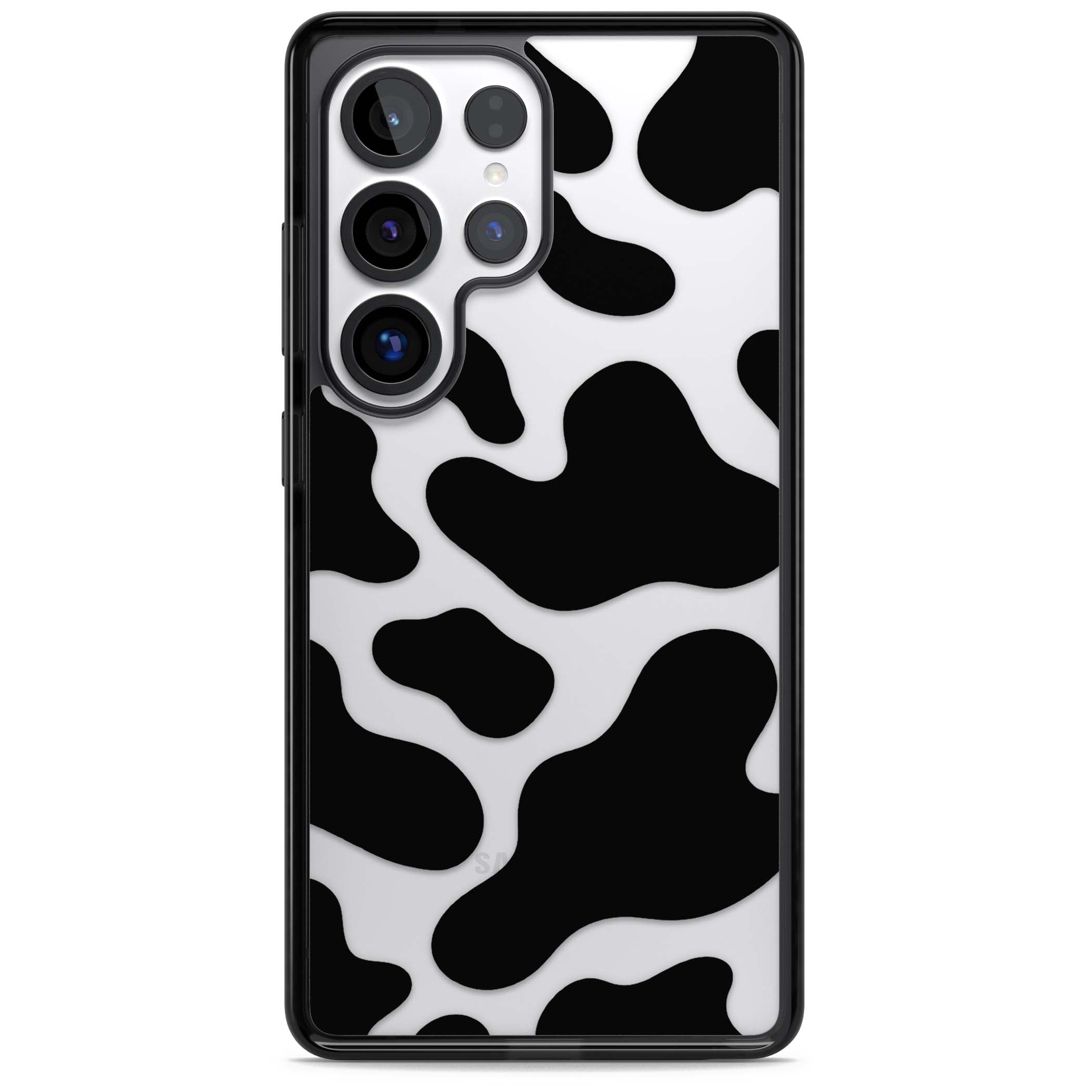Clear Cow Print cow print iPhone case featuring black and white cow pattern splotches on a clear background | Black Impact case for Samsung Galaxy S25 Ultra
