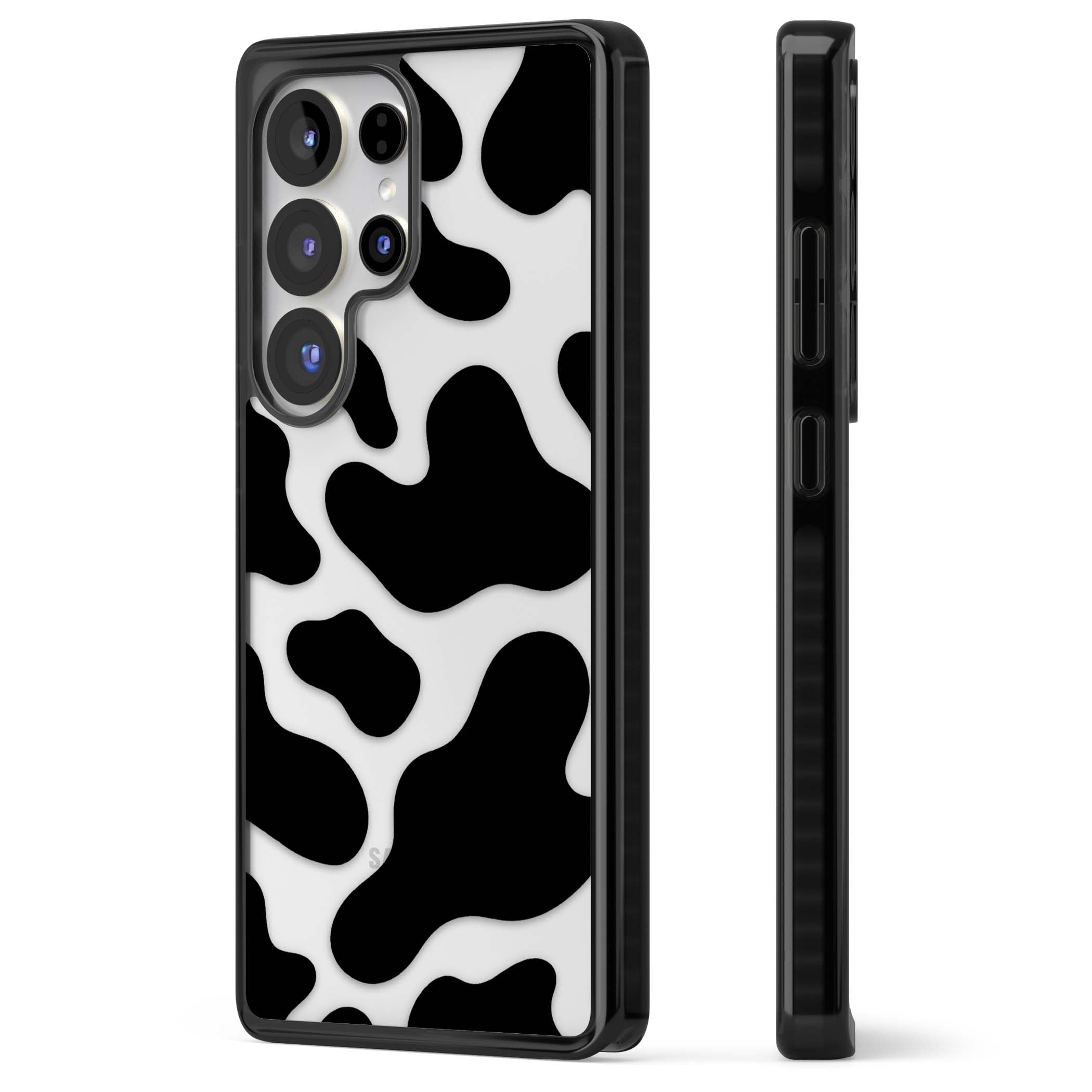 Clear Cow Print cow print iPhone case featuring black and white cow pattern splotches on a clear background | Black Impact case for Samsung Galaxy S25 Ultra