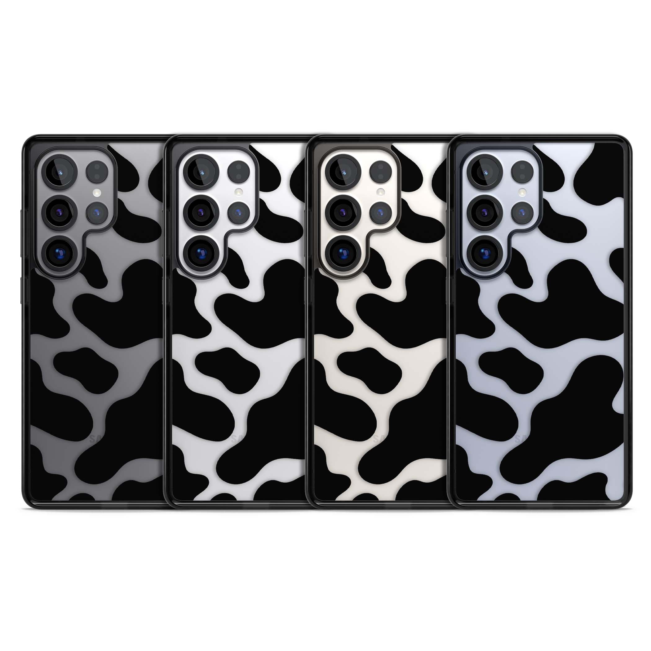 Clear Cow Print cow print iPhone case featuring black and white cow pattern splotches on a clear background | Black Impact case for Samsung Galaxy S25 Ultra