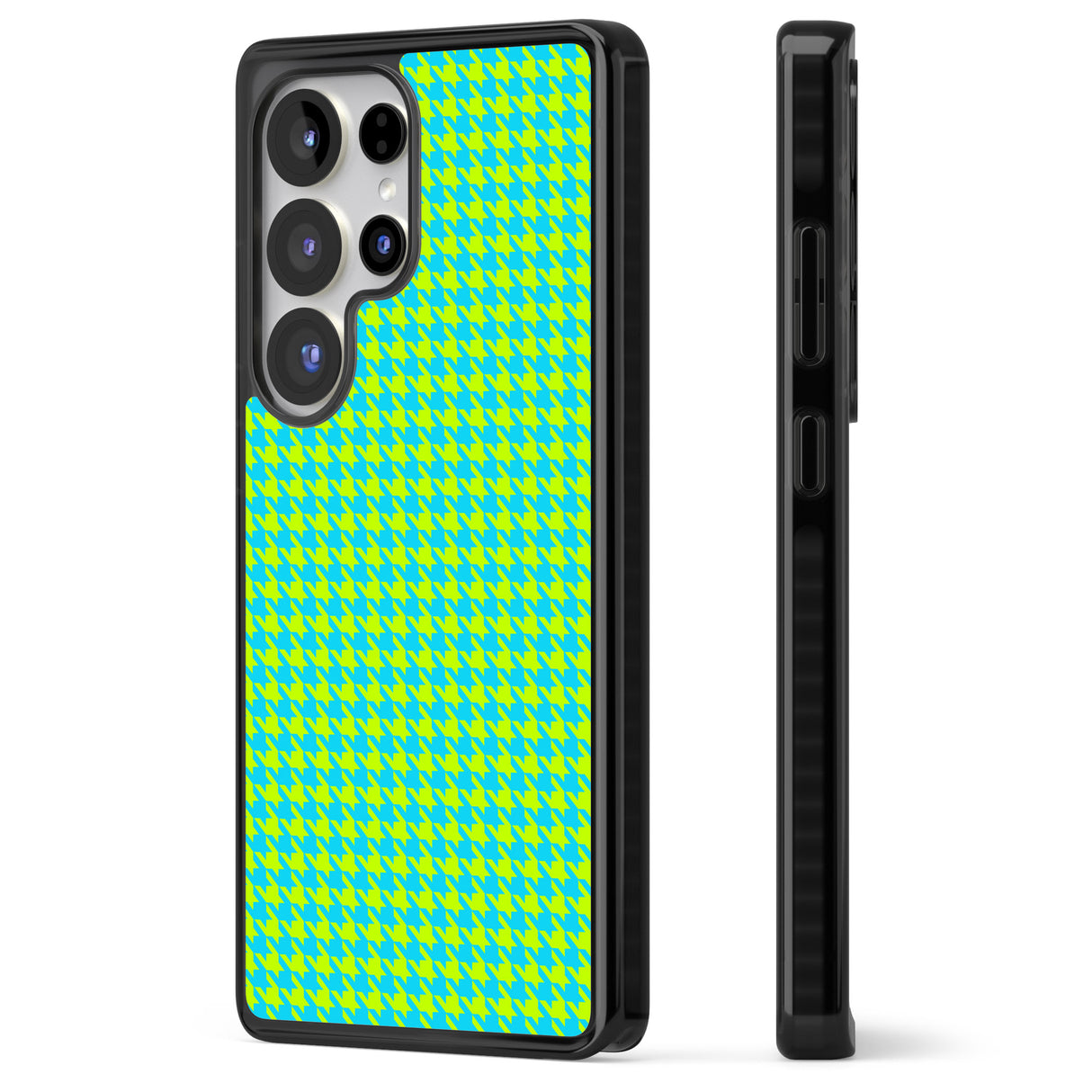 Neon Lime & Turquoise Houndstooth Pattern