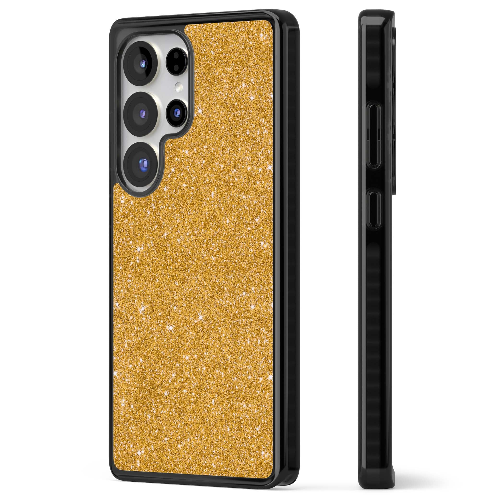 Gold Glitter gold glitter iPhone case featuring a shimmering sparkle wallpaper design in luxury gold | Black Impact case for Samsung Galaxy S25 Ultra