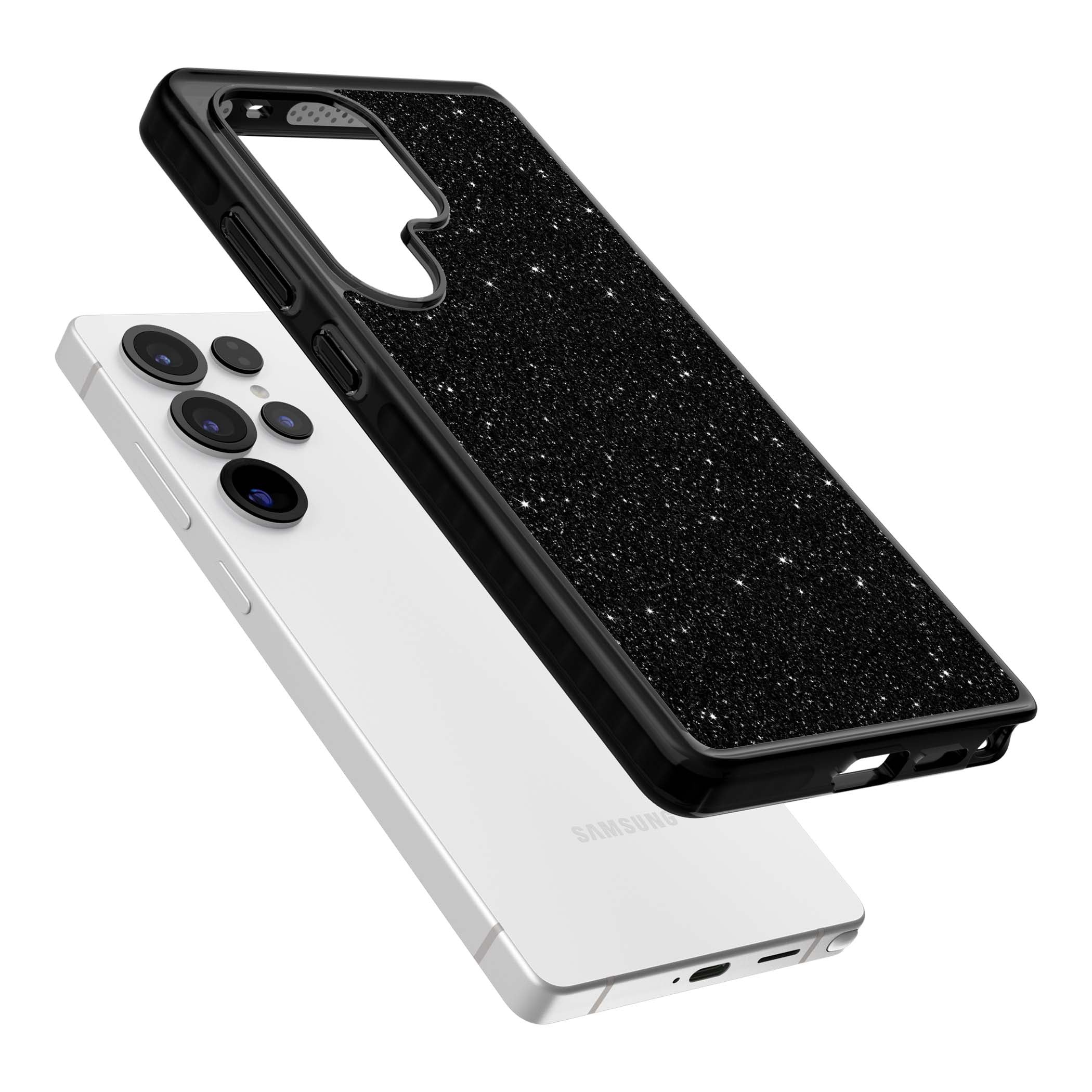 Black Glitter black glitter iPhone case featuring an all-over sparkly shimmer pattern on a jet black base | Black Impact case for Samsung Galaxy S25 Ultra