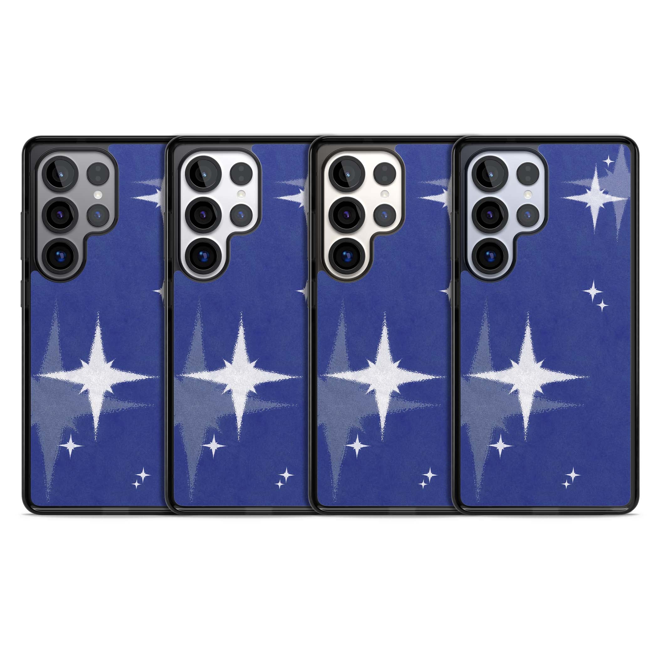 Blue Sparkle celestial iPhone case featuring sparkling silver stars on a deep blue painterly night sky | Black Impact case for Samsung Galaxy S25 Ultra