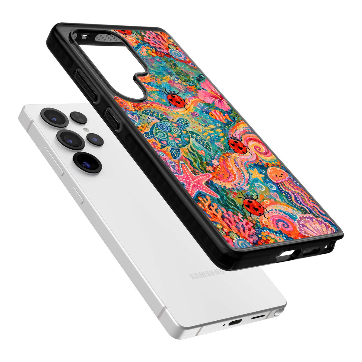 Coral Whimsy for her iPhone case | Black Impact case for Samsung Galaxy S25 Ultra
